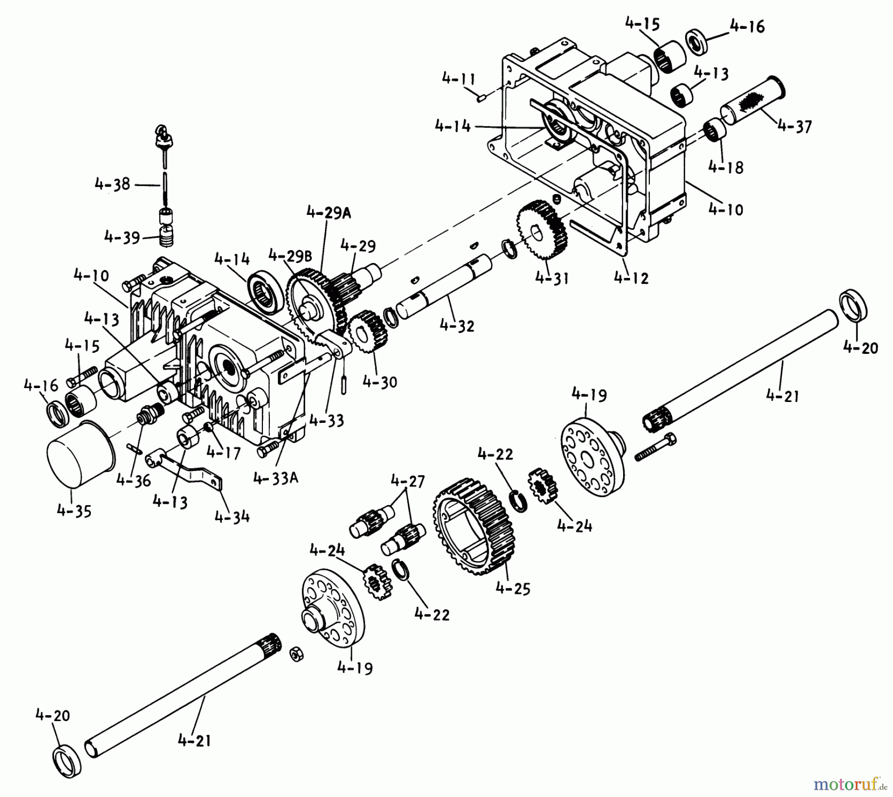  Toro Neu Mowers, Lawn & Garden Tractor Seite 1 1-0631 (D-200) - Toro D-200 Automatic Tractor, 1975 4.010 TRANSAXLE-COMPONENT PARTS (FIG. 4A)
