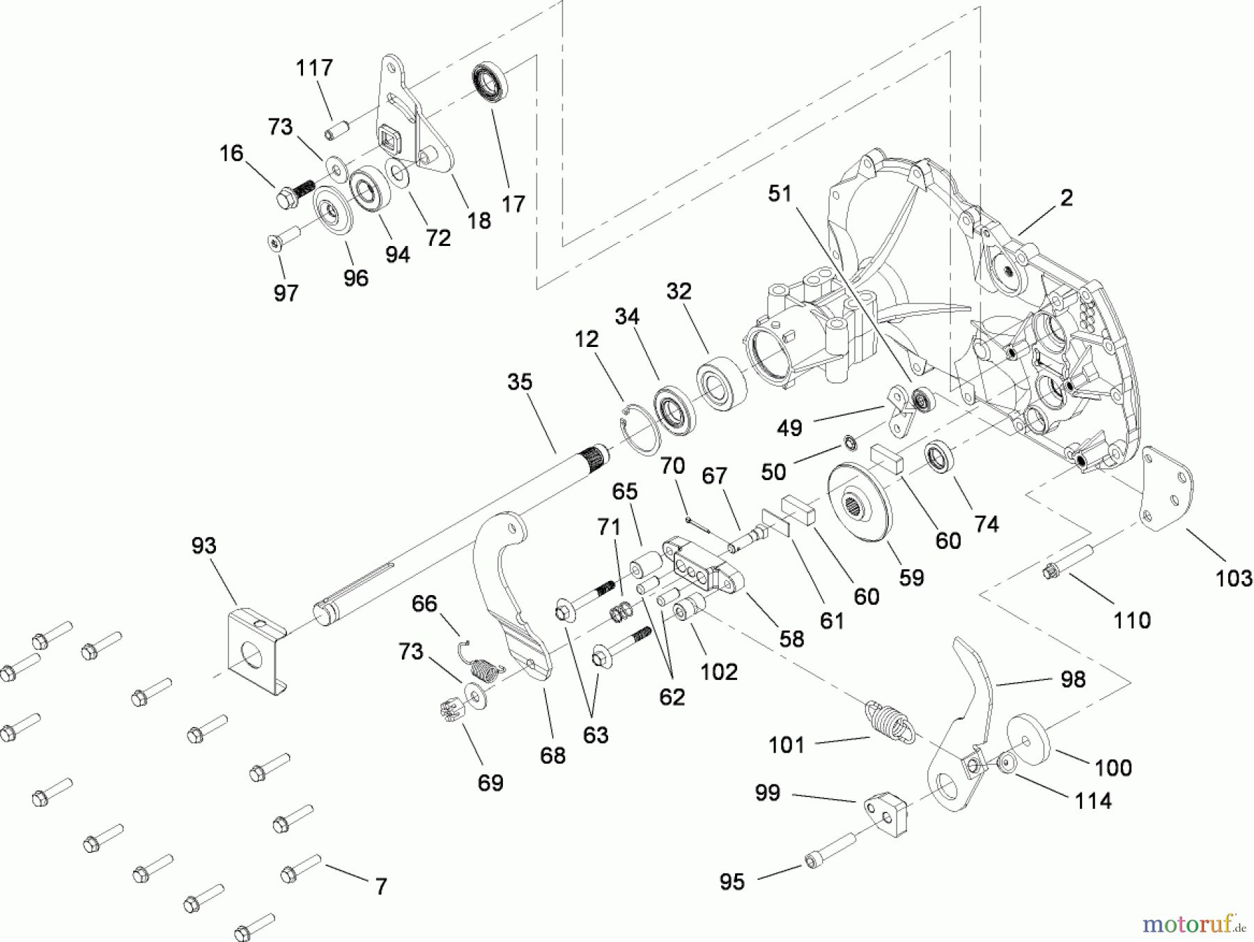  Toro Neu Mowers, Lawn & Garden Tractor Seite 1 135E (RT380H) - Toro RT380H Recycling Mower, 2008 (280000001-280999999) SIDE HOUSING AND BEARING ASSEMBLY TRANSAXLE NO. 104-1760