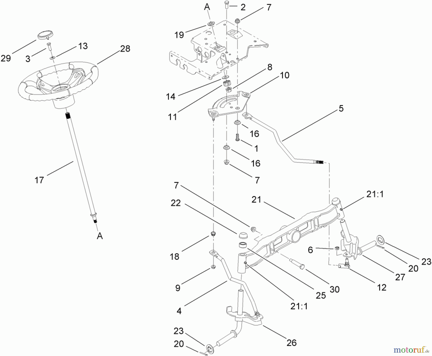  Toro Neu Mowers, Lawn & Garden Tractor Seite 1 13AL60RG048 (LX426) - Toro LX426 Lawn Tractor, 2008 (SN 1L107H10100-) STEERING SHAFT AND FRONT AXLE ASSEMBLY