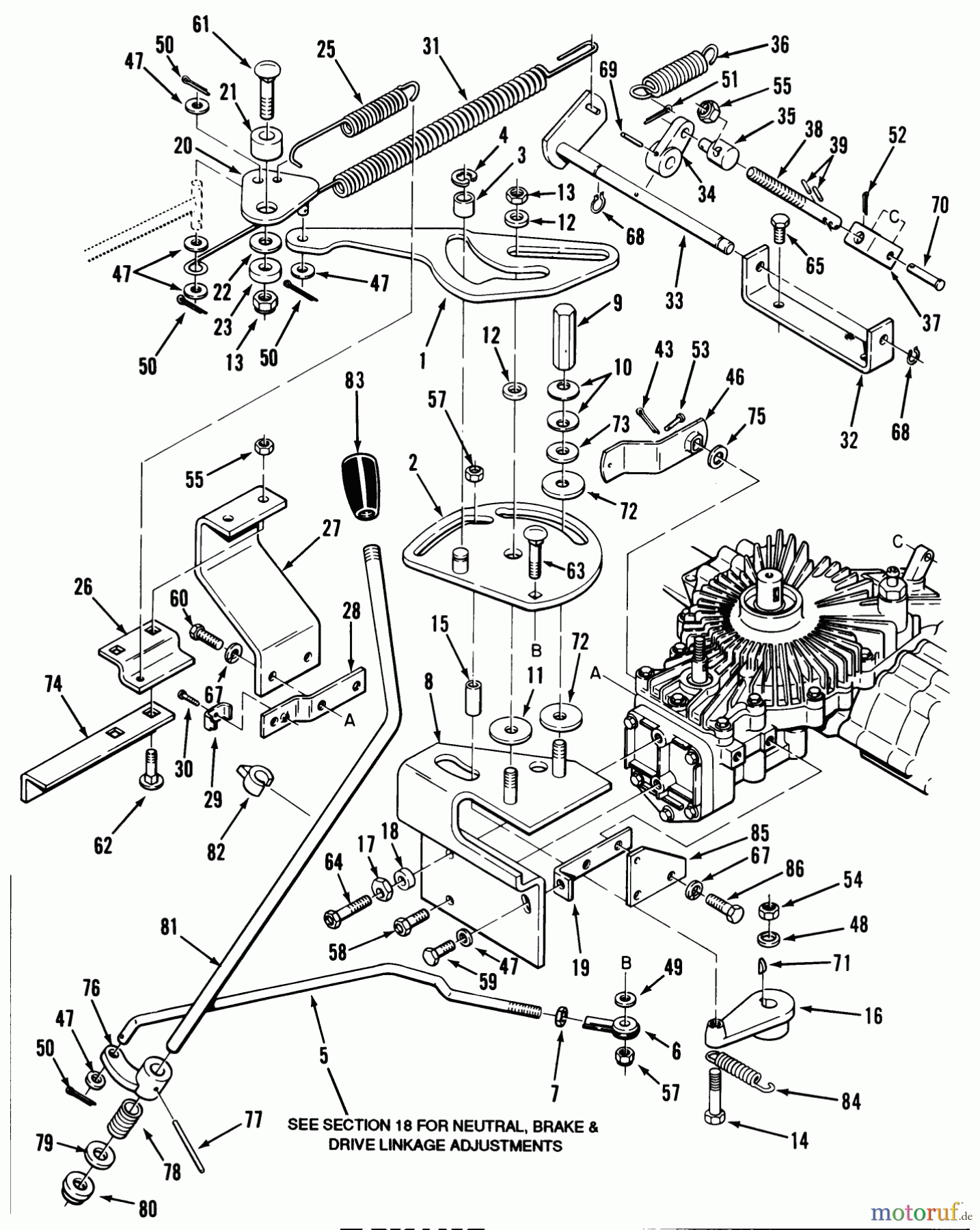  Toro Neu Mowers, Lawn & Garden Tractor Seite 1 32-10B501 (210-5) - Toro 210-5 Tractor, 1990 HYDROSTATIC TRANSAXLE-CONTROL LINKAGE