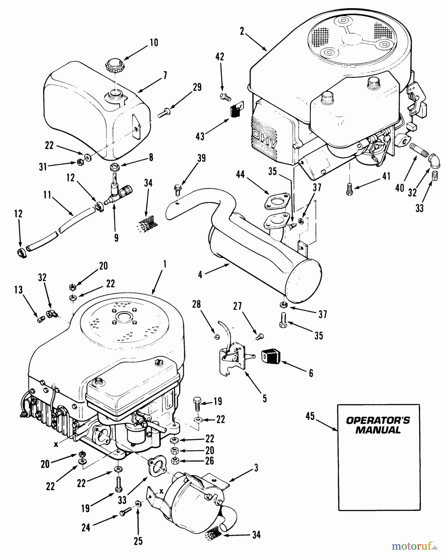  Toro Neu Mowers, Lawn & Garden Tractor Seite 1 32-10B503 (210-5) - Toro 210-5 Tractor, 1992 (2000001-2999999) ENGINE FUEL & EXHAUST ASSEMBLY