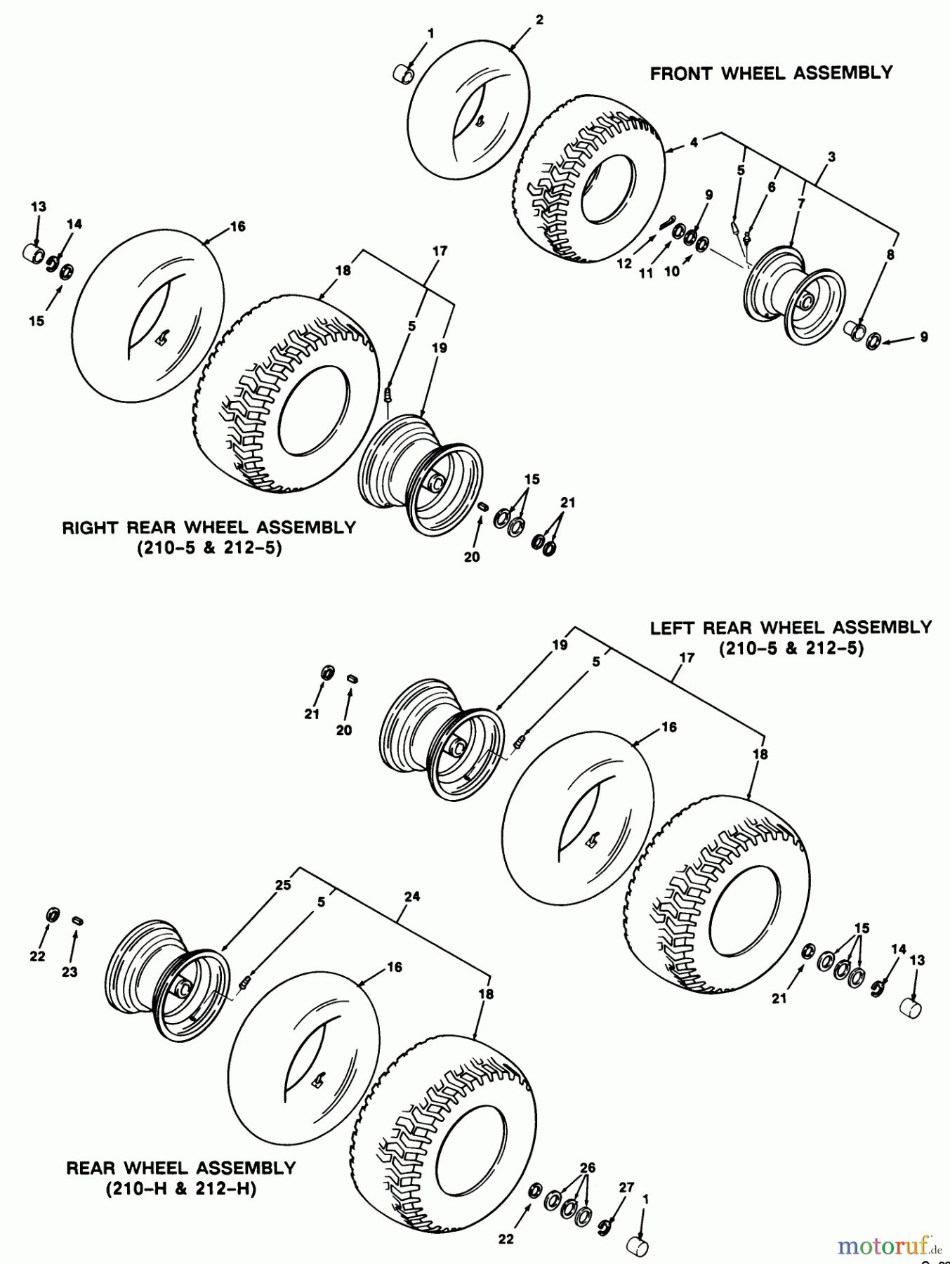  Toro Neu Mowers, Lawn & Garden Tractor Seite 1 32-10BE03 (210-H) - Toro 210-H Tractor, 1992 (2000001-2999999) WHEEL & TIRE ASSEMBLY