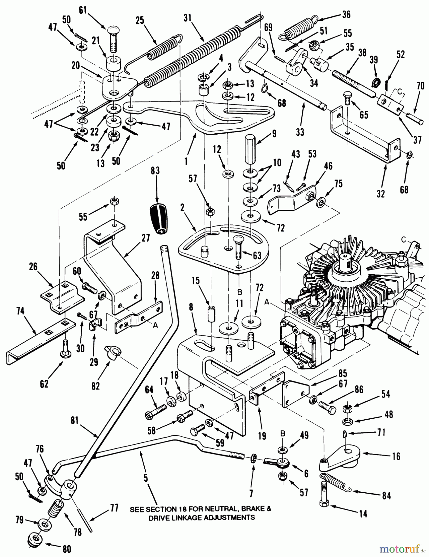  Toro Neu Mowers, Lawn & Garden Tractor Seite 1 32-1205A1 (212-5) - Toro 212-5 Tractor, 1991 (1000001-1999999) HYDROSTATIC TRANSAXLE - CONTROL LINKAGE