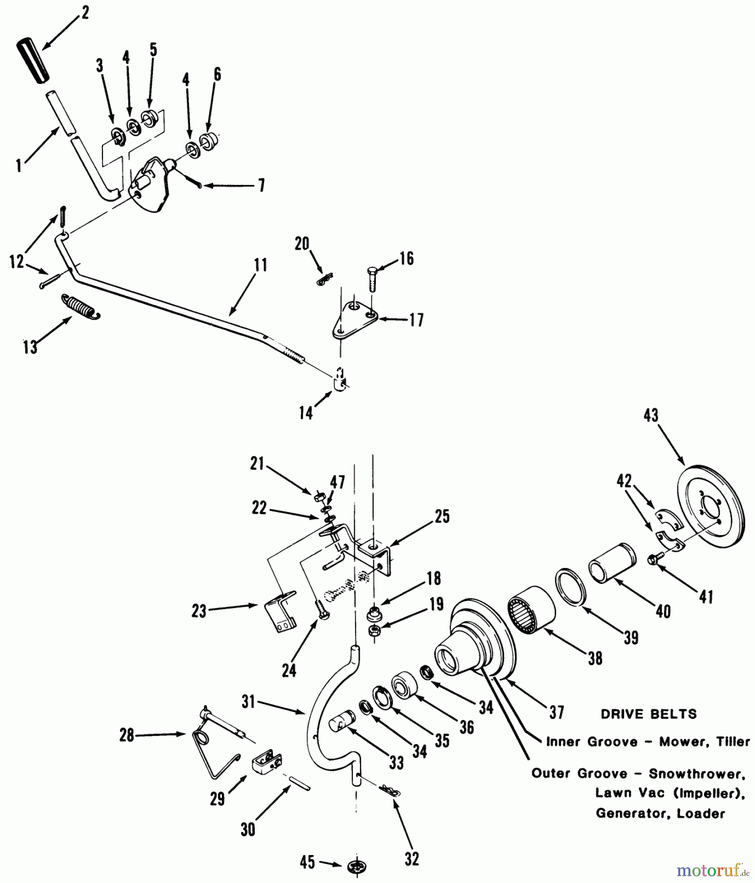  Toro Neu Mowers, Lawn & Garden Tractor Seite 1 41-20OE01 (520-H) - Toro 520-H Garden Tractor, 1990 PTO CLUTCH AND CONTROL