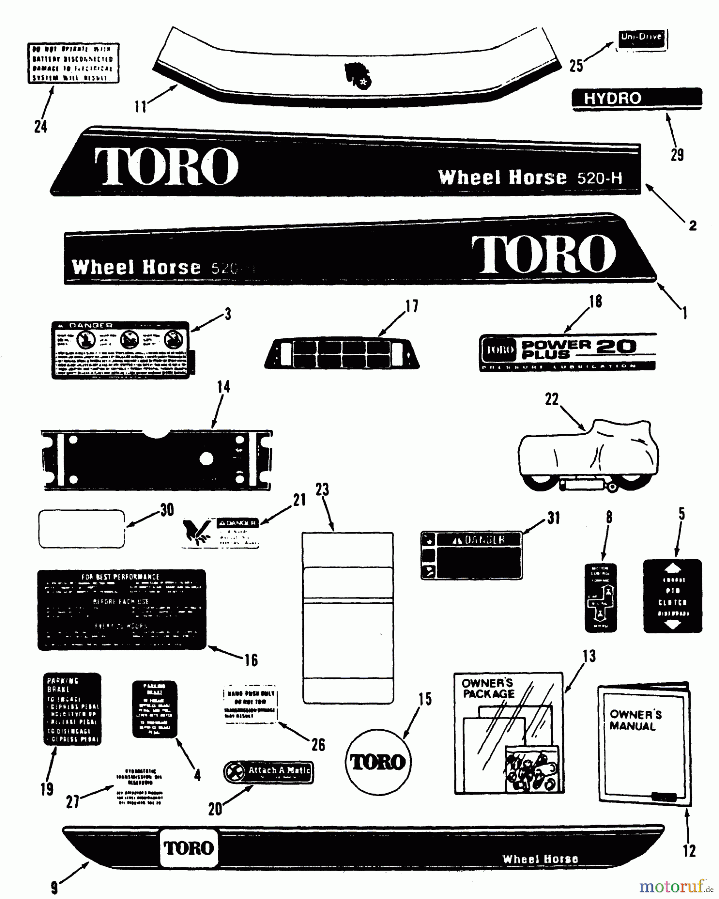  Toro Neu Mowers, Lawn & Garden Tractor Seite 1 41-20OE03 (520-H) - Toro 520-H Garden Tractor, 1992 (2000001-2999999) DECALS