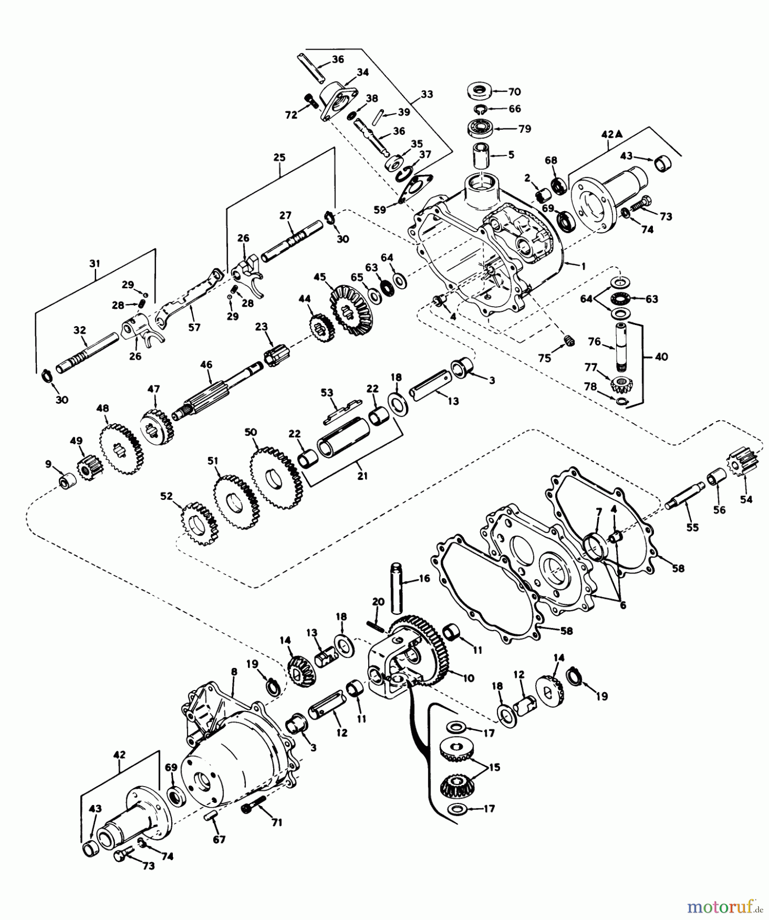  Toro Neu Mowers, Lawn & Garden Tractor Seite 1 55055 (800) - Toro 800 Electric Lawn Tractor, 1971 (1000001-1999999) TRANSAXLE PEERLESS MODEL NO. 615 ASSEMBLY