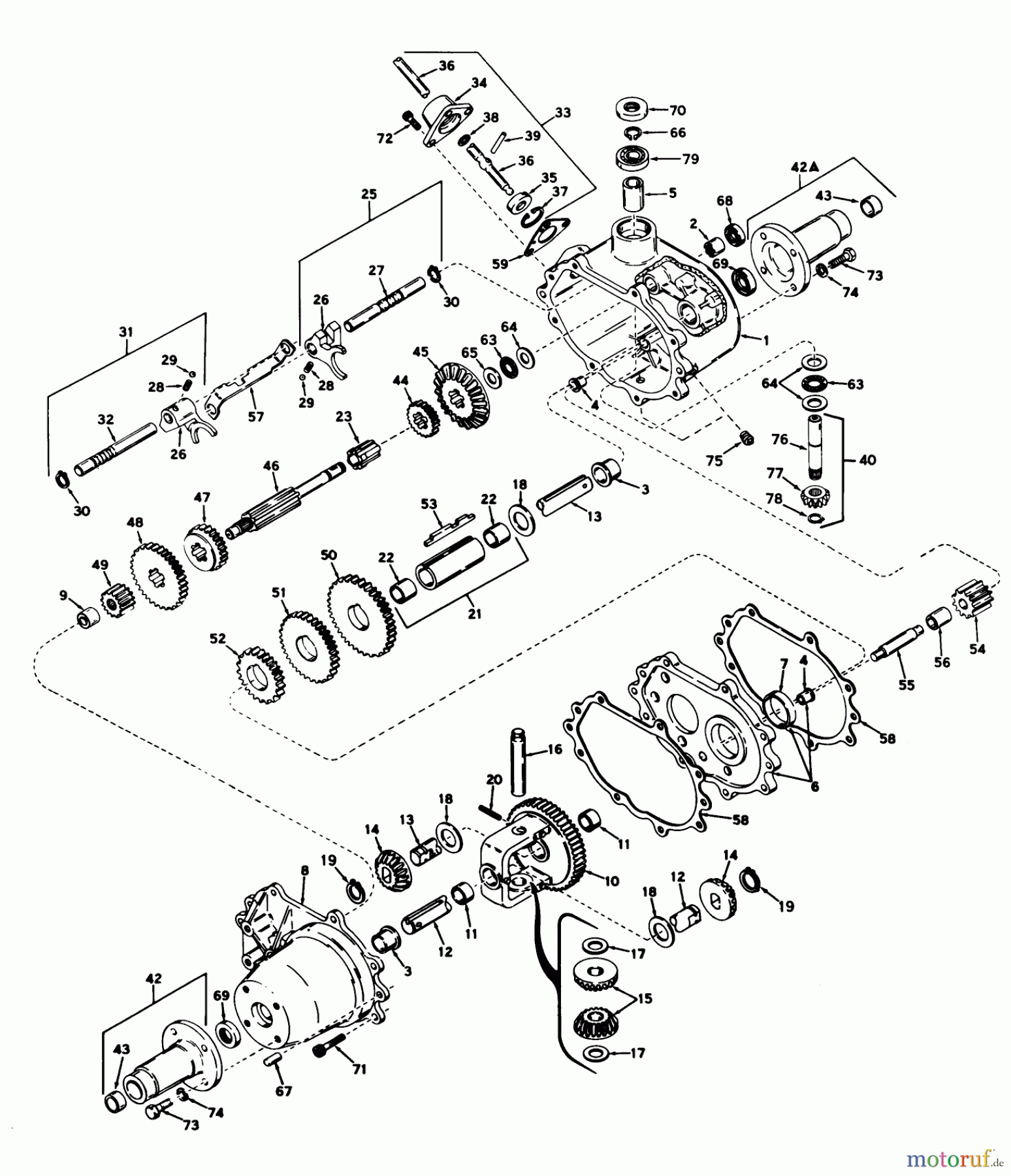  Toro Neu Mowers, Lawn & Garden Tractor Seite 1 55166 (880) - Toro 880 Electric Tractor, 1973 (3000001-3999999) TRANSAXLE PEERLESS MODEL NO. 615 ASSEMBLY