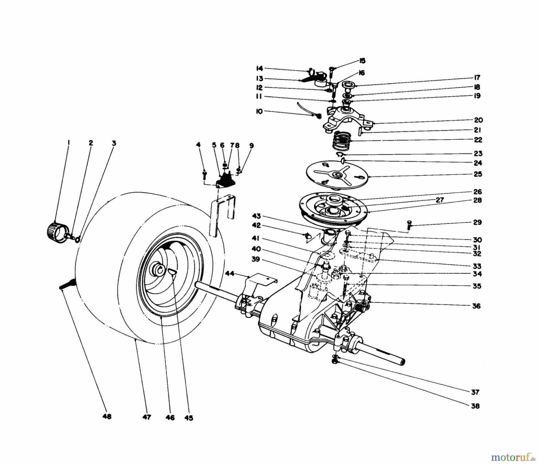  Toro Neu Mowers, Lawn & Garden Tractor Seite 1 57300 (8-32) - Toro 8-32 Front Engine Rider, 1977 (7000001-7999999) TRANSAXLE & CLUTCH ASSEMBLY