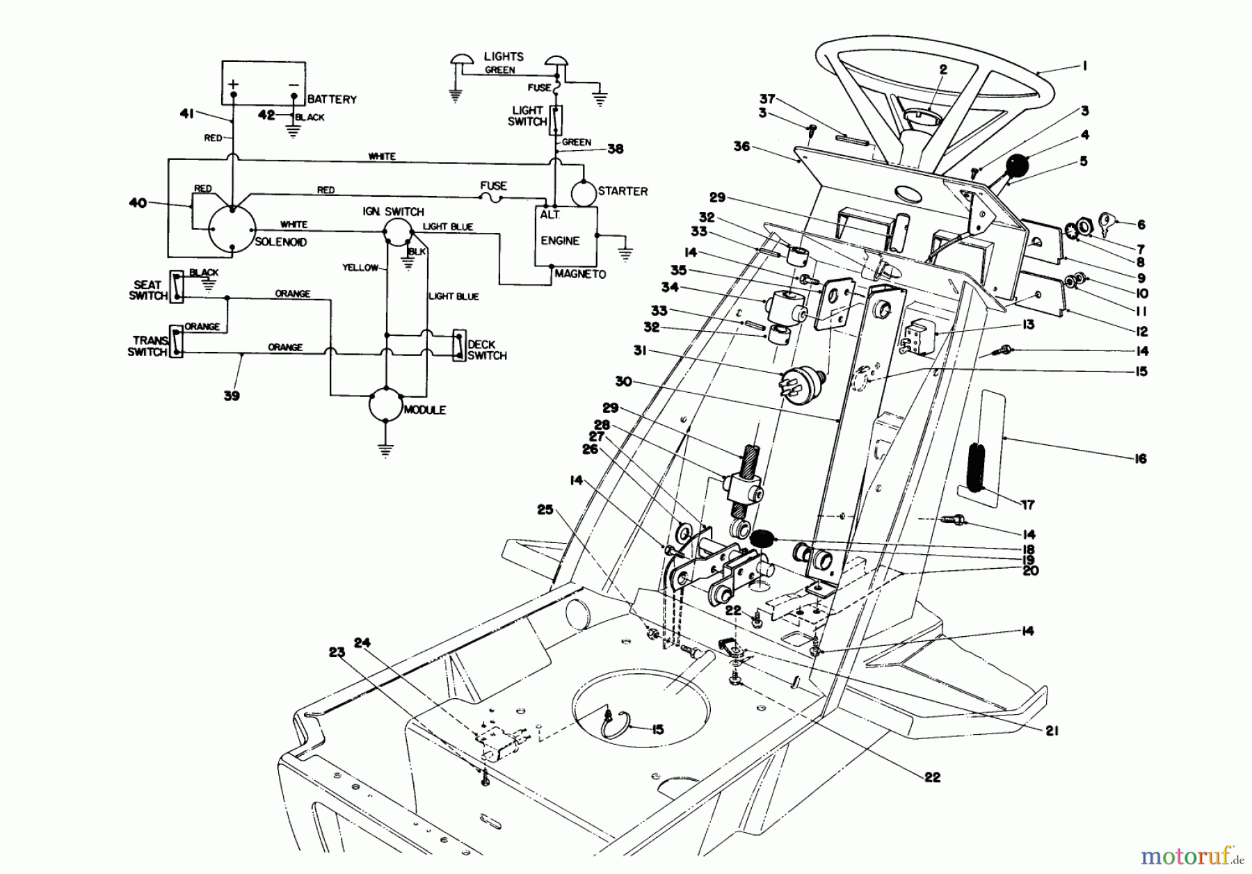  Toro Neu Mowers, Lawn & Garden Tractor Seite 1 57300 (8-32) - Toro 8-32 Front Engine Rider, 1980 (0000001-0999999) STEERING WHEEL & DASH ASSEMBLY