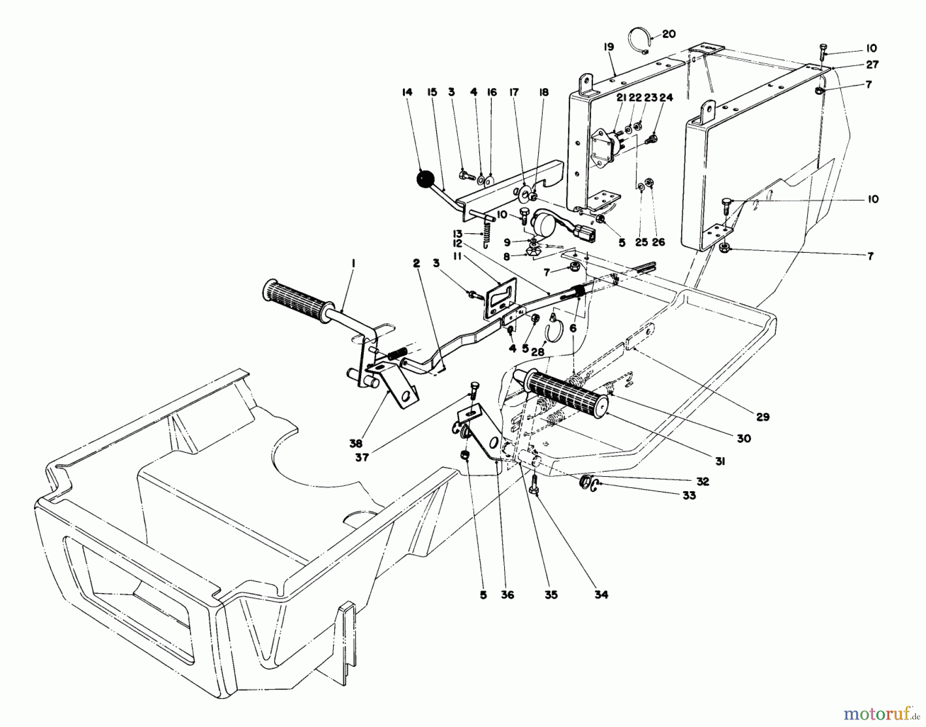  Toro Neu Mowers, Lawn & Garden Tractor Seite 1 57300 (8-32) - Toro 8-32 Front Engine Rider, 1985 (5000001-5999999) BRAKE & CLUTCH PEDAL ASSEMBLY