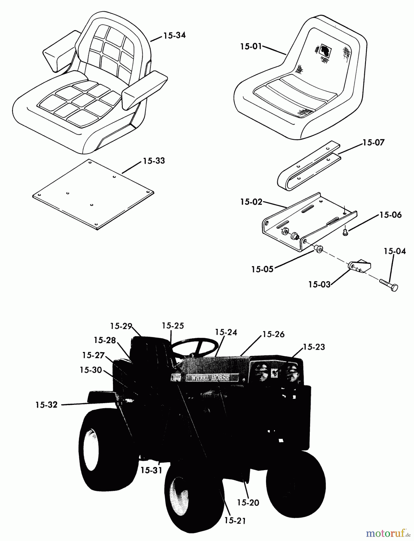  Toro Neu Mowers, Lawn & Garden Tractor Seite 1 61-16OS01 (D-160) - Toro D-160 Automatic Tractor, 1976 SEATS, DECALS, MISC. TRIM