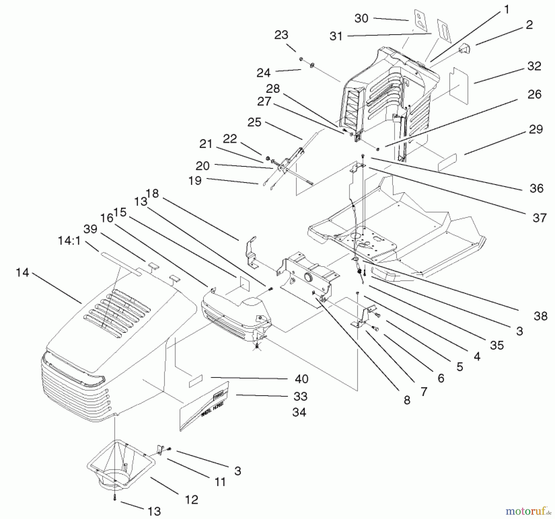  Toro Neu Mowers, Lawn & Garden Tractor Seite 1 71228 (17-44HXL) - Toro 17-44HXL Lawn Tractor, 2002 (220000001-220010000) HOOD AND TOWER ASSEMBLY