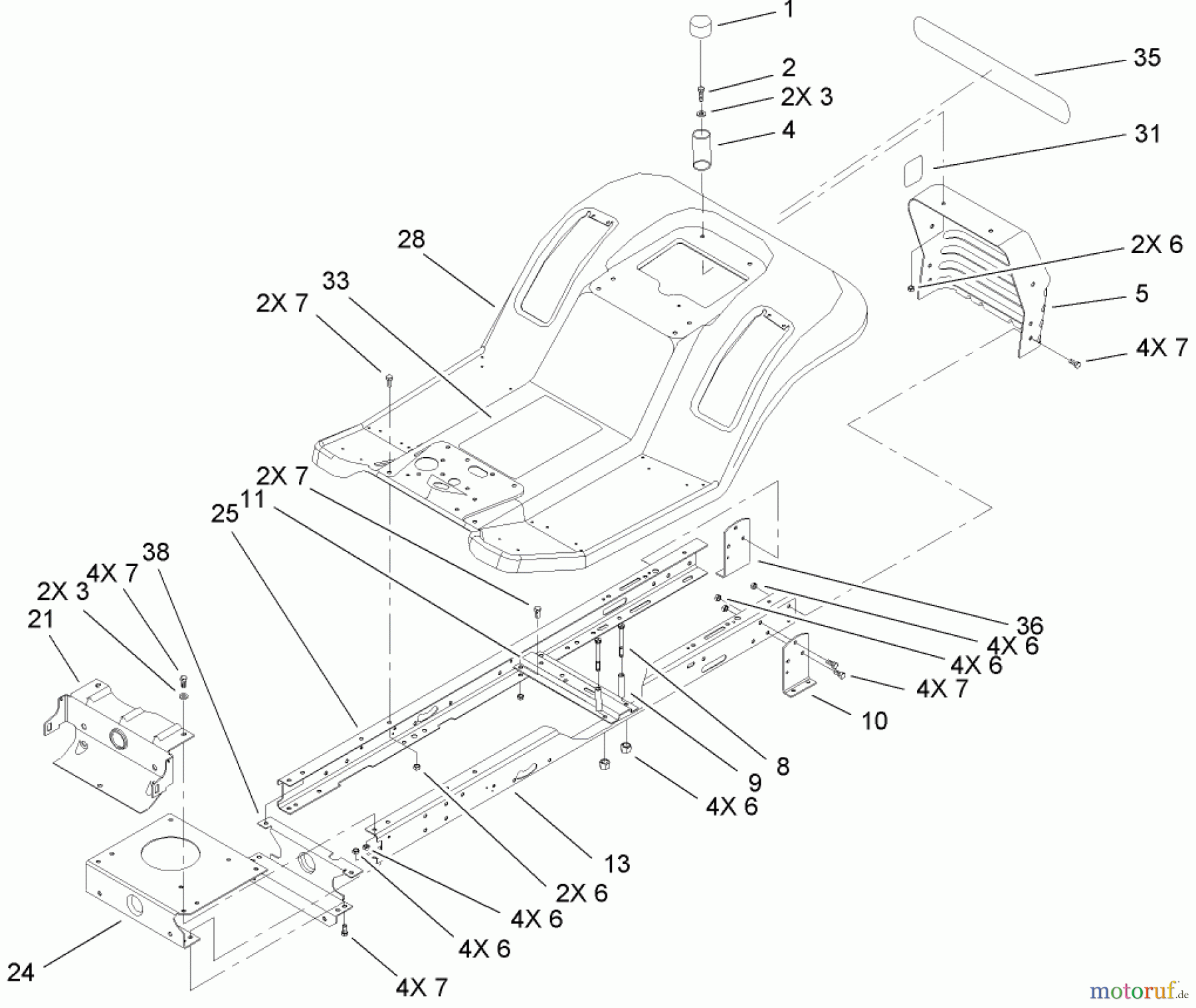  Toro Neu Mowers, Lawn & Garden Tractor Seite 1 71253 (XL 440H) - Toro XL 440H Lawn Tractor, 2010 (310000001-310999999) FRAME AND BODY ASSEMBLY