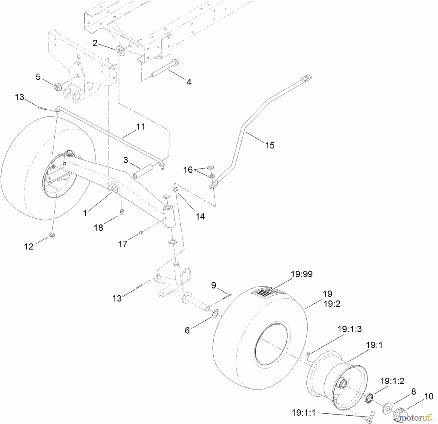  Toro Neu Mowers, Lawn & Garden Tractor Seite 1 71254 (XLS 380) - Toro XLS 380 Lawn Tractor, 2012 (SN 312000001-312999999) FRONT WHEEL AND AXLE ASSEMBLY