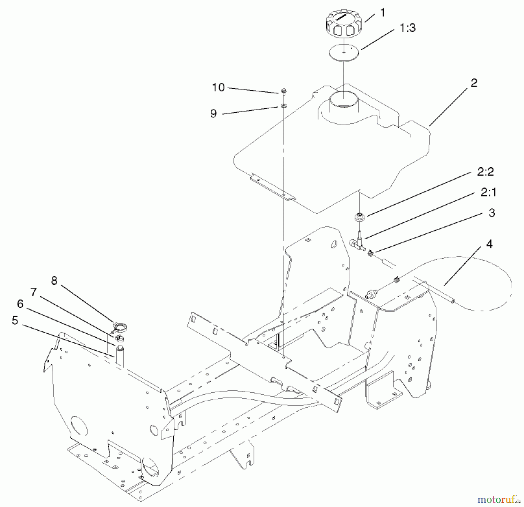  Toro Neu Mowers, Lawn & Garden Tractor Seite 1 72052 (266-H) - Toro 266-H Lawn and Garden Tractor, 2001 (210000001-210999999) FUEL TANK ASSEMBLY