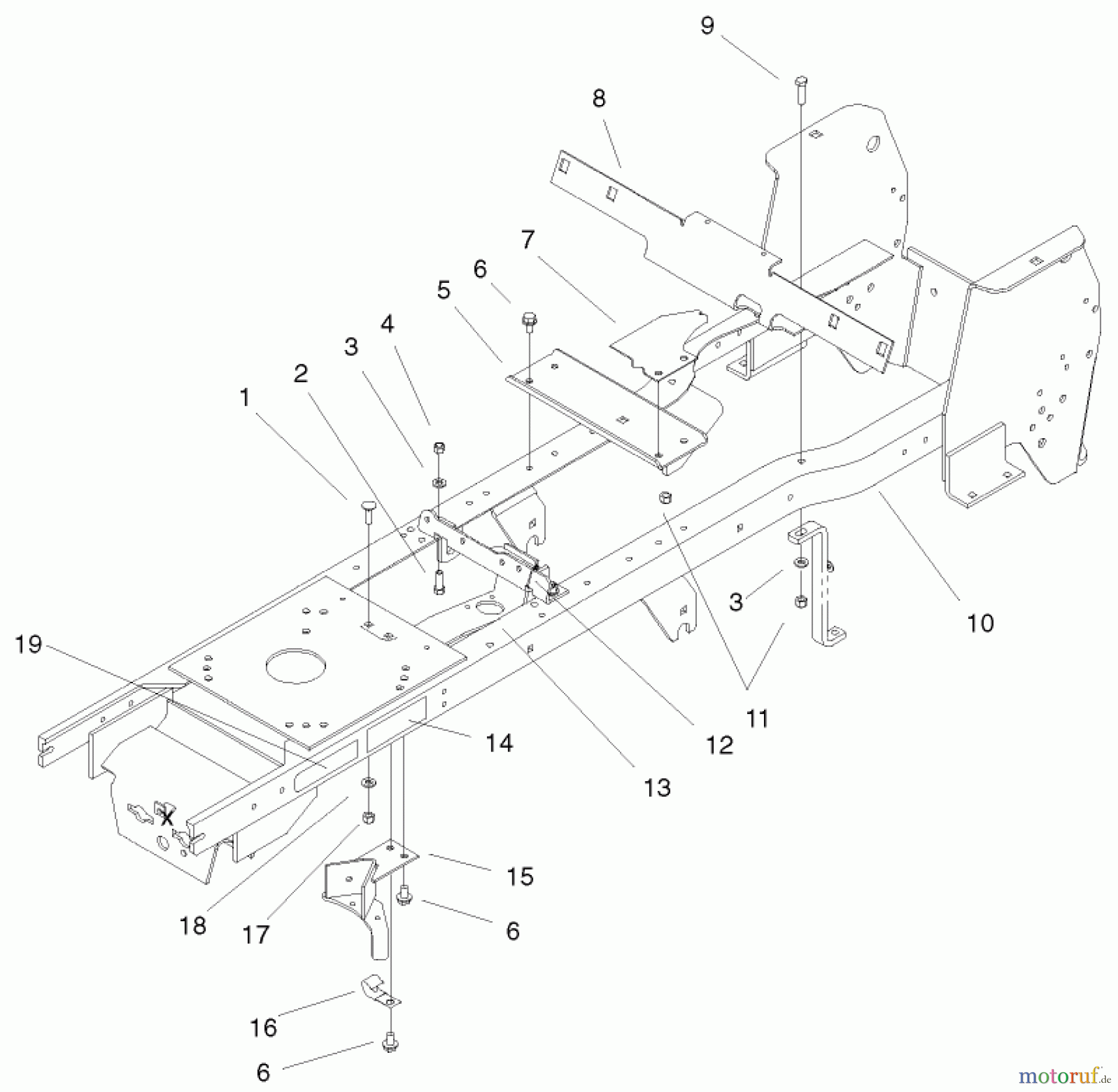  Toro Neu Mowers, Lawn & Garden Tractor Seite 1 72087 (268-H) - Toro 268-H Lawn and Garden Tractor, 2000 (200000001-200999999) FRAME ASSEMBLY
