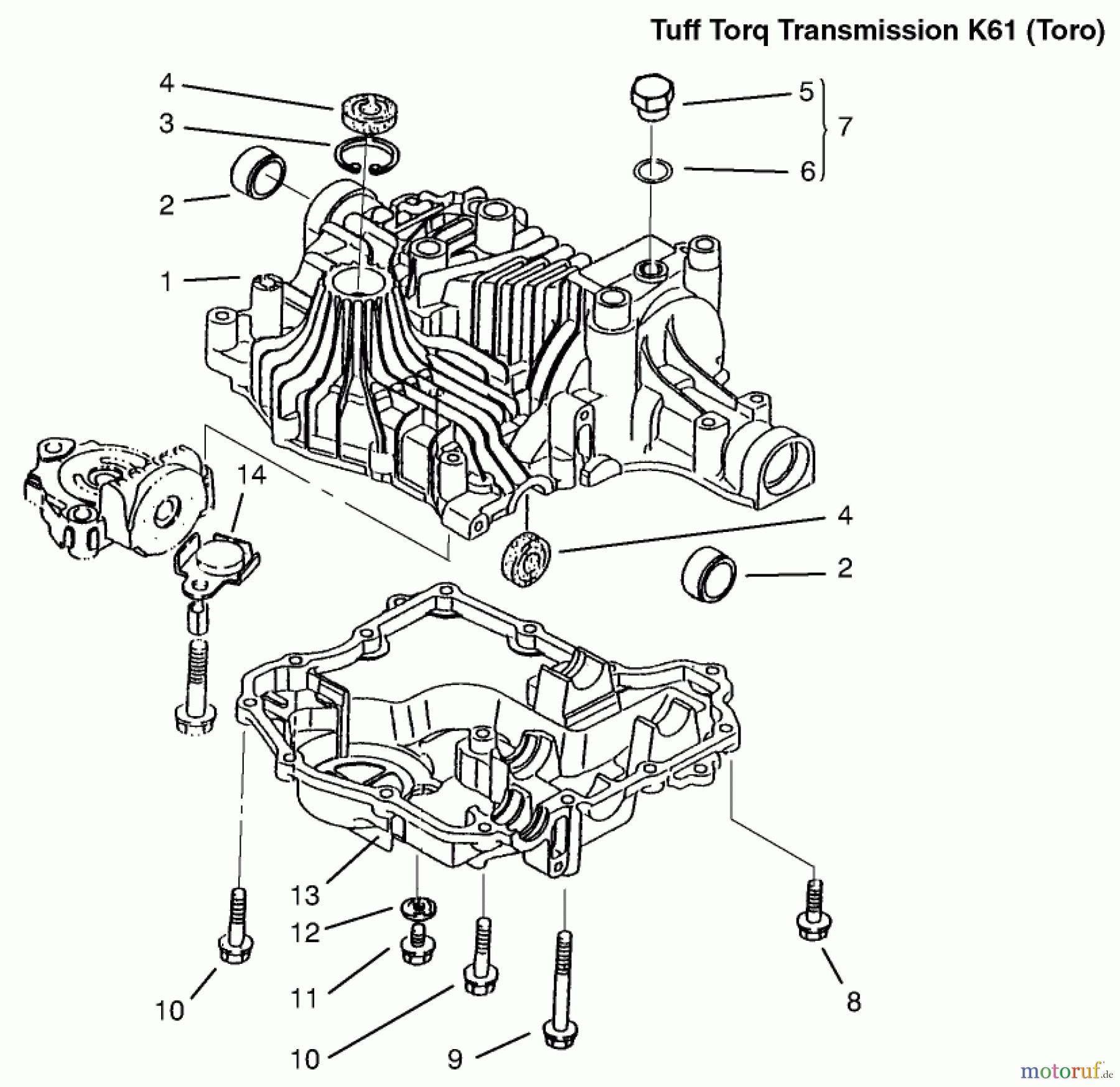  Toro Neu Mowers, Lawn & Garden Tractor Seite 1 72106 (270-H) - Toro 270-H Lawn and Garden Tractor, 1999 (9900001-9999999) TRANSAXLE CASE