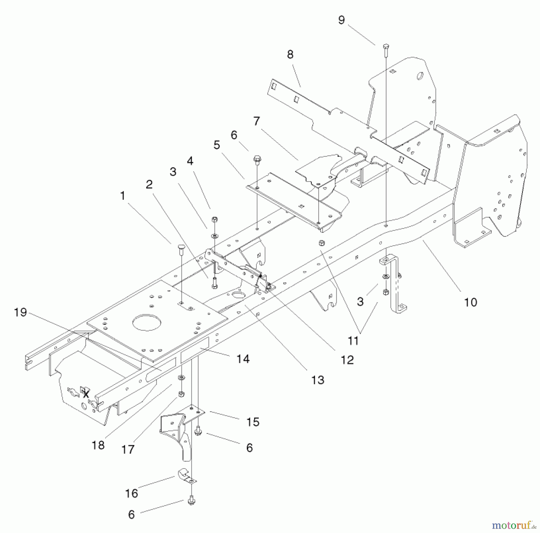  Toro Neu Mowers, Lawn & Garden Tractor Seite 1 72108 (270-H) - Toro 270-H Lawn and Garden Tractor, 2000 (200000001-200999999) FRAME ASSEMBLY