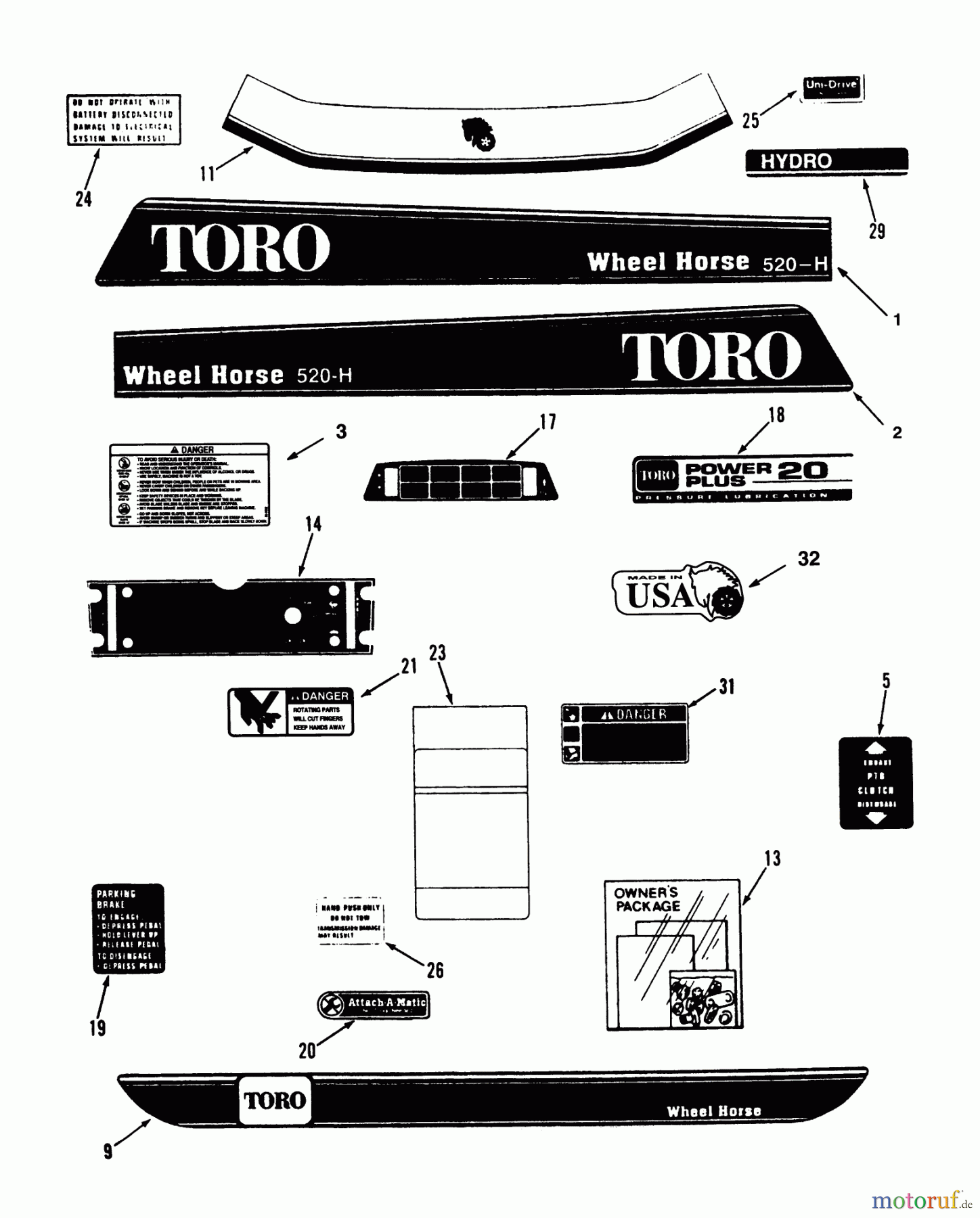  Toro Neu Mowers, Lawn & Garden Tractor Seite 1 73501 (520-H) - Toro 520-H Garden Tractor, 1993 (39000001-39999999) DECALS