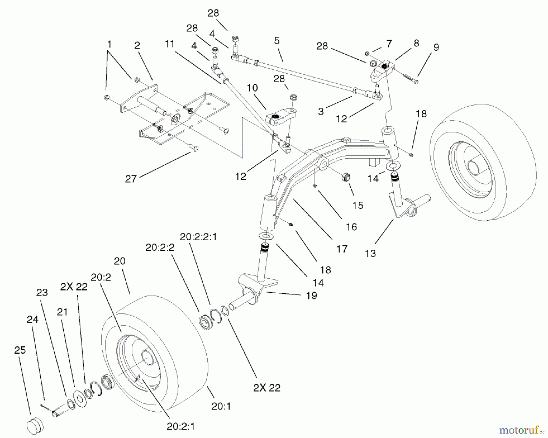  Toro Neu Mowers, Lawn & Garden Tractor Seite 1 73561 (522xi) - Toro 522xi Garden Tractor, 2004 (240000001-240999999) TIE RODS, SPINDLE & FRONT AXLE ASSEMBLY