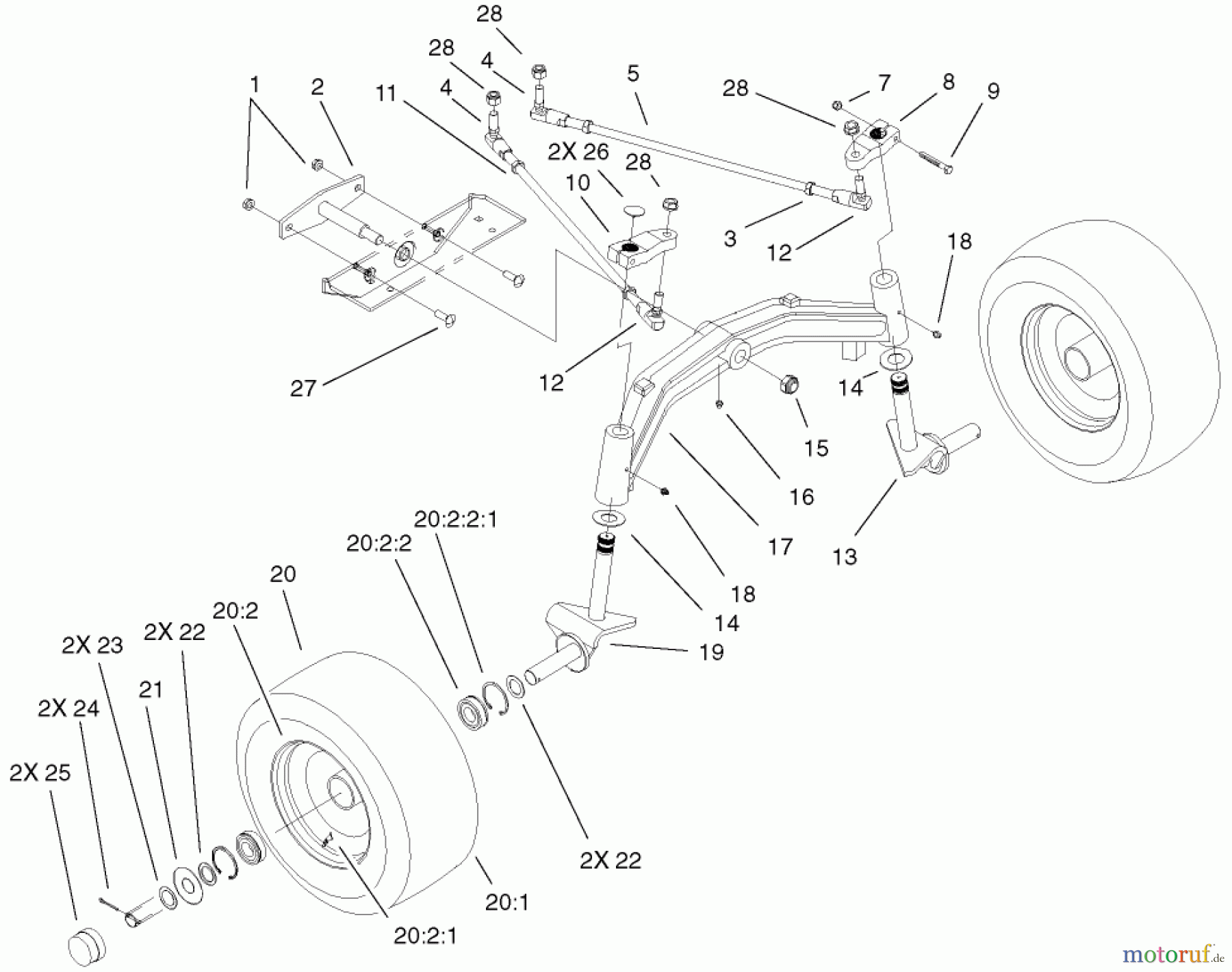  Toro Neu Mowers, Lawn & Garden Tractor Seite 1 73590 (523Dxi) - Toro 523Dxi Garden Tractor, 2001 (210000001-210999999) TIE RODS, SPINDLE & FRONT AXLE ASSEMBLY