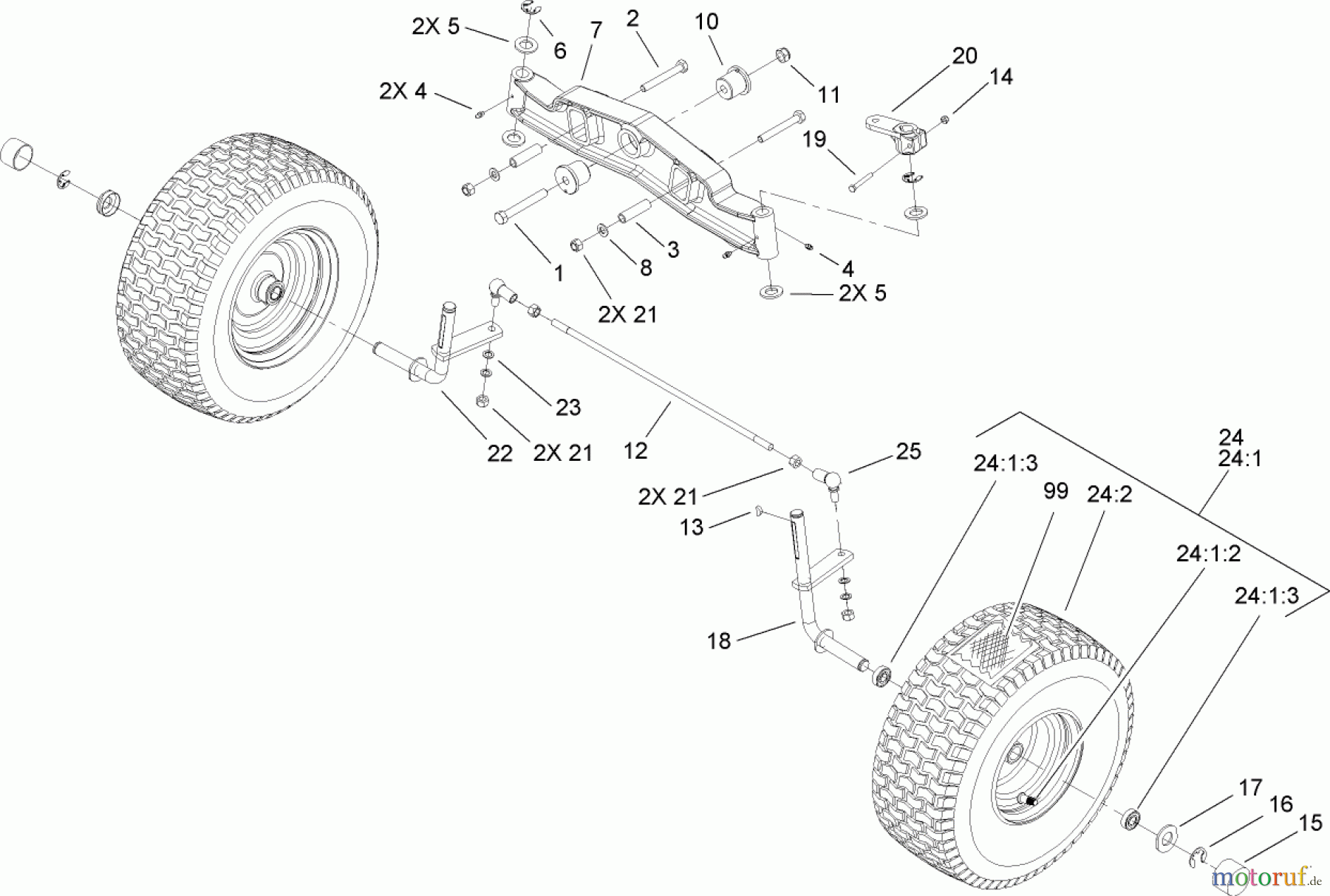  Toro Neu Mowers, Lawn & Garden Tractor Seite 1 74573 (DH 200) - Toro DH 200 Lawn Tractor, 2009 (290000001-290000480) FRONT AXLE ASSEMBLY