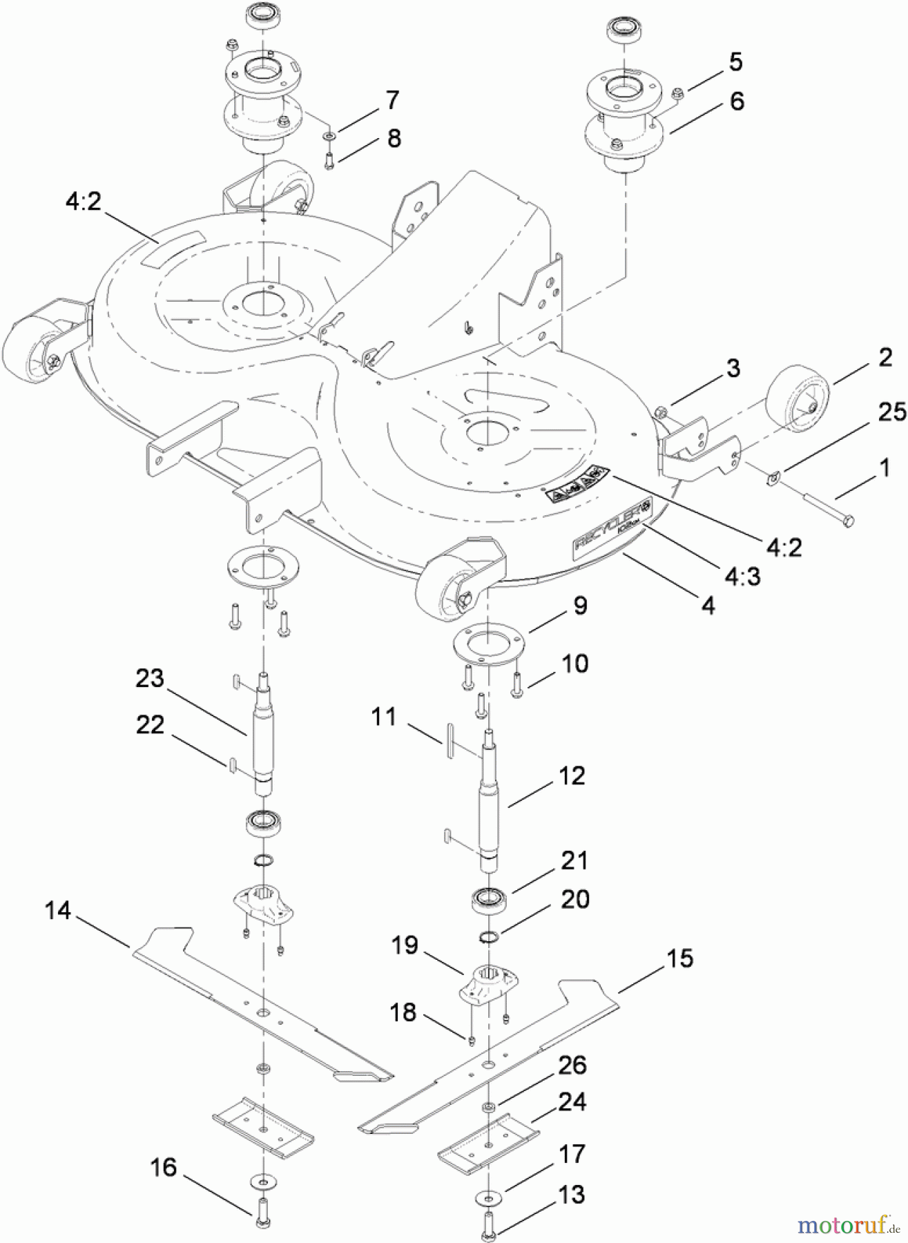  Toro Neu Mowers, Lawn & Garden Tractor Seite 1 74582 (DH 210) - Toro DH 210 Lawn Tractor, 2010 (310000001-310999999) CUTTING PAN AND MOWER HOUSING ASSEMBLY