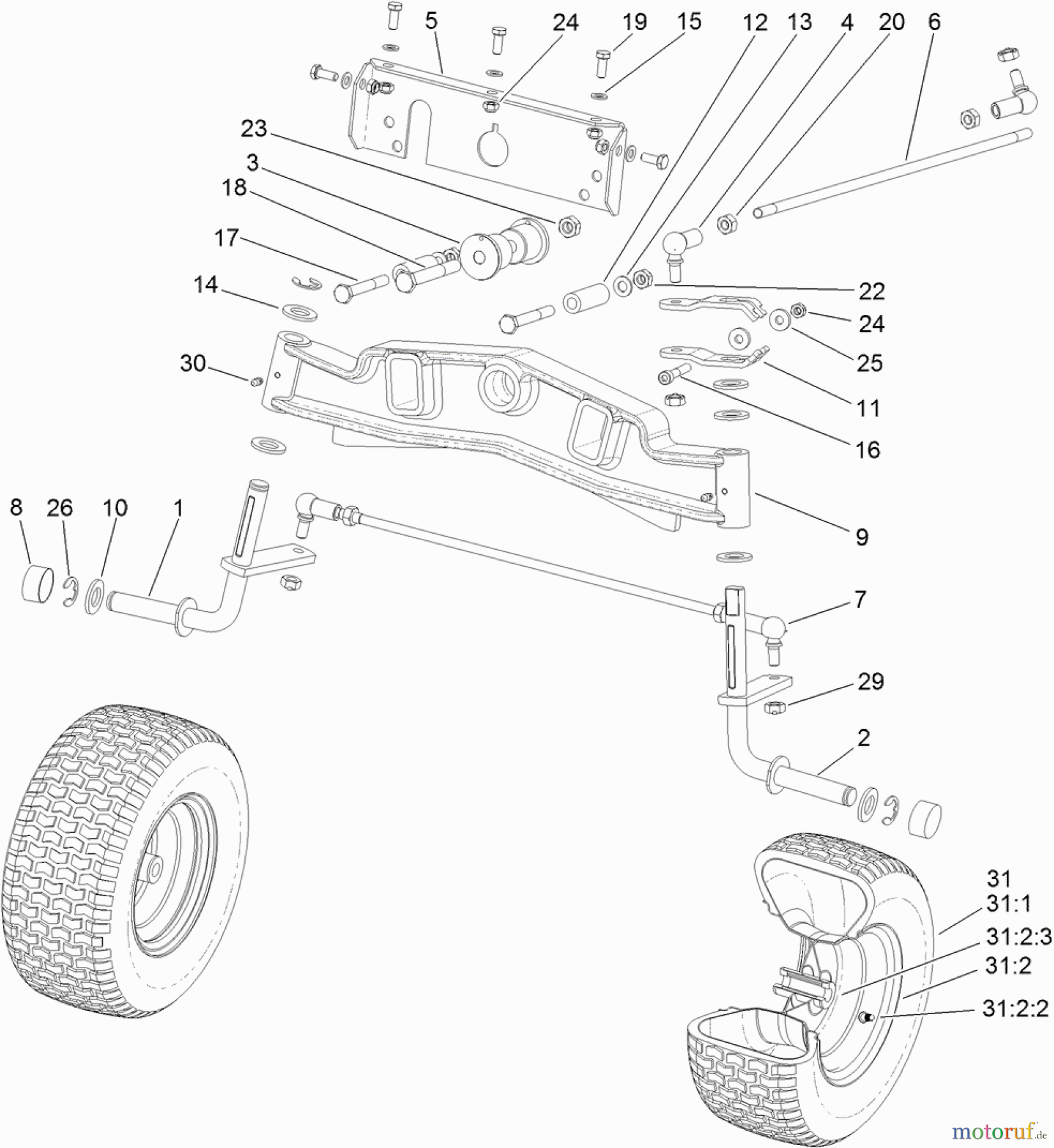  Toro Neu Mowers, Lawn & Garden Tractor Seite 1 74585 (DH 210) - Toro DH 210 Lawn Tractor, 2012 (SN 312000001-312999999) FRONT AXLE ASSEMBLY
