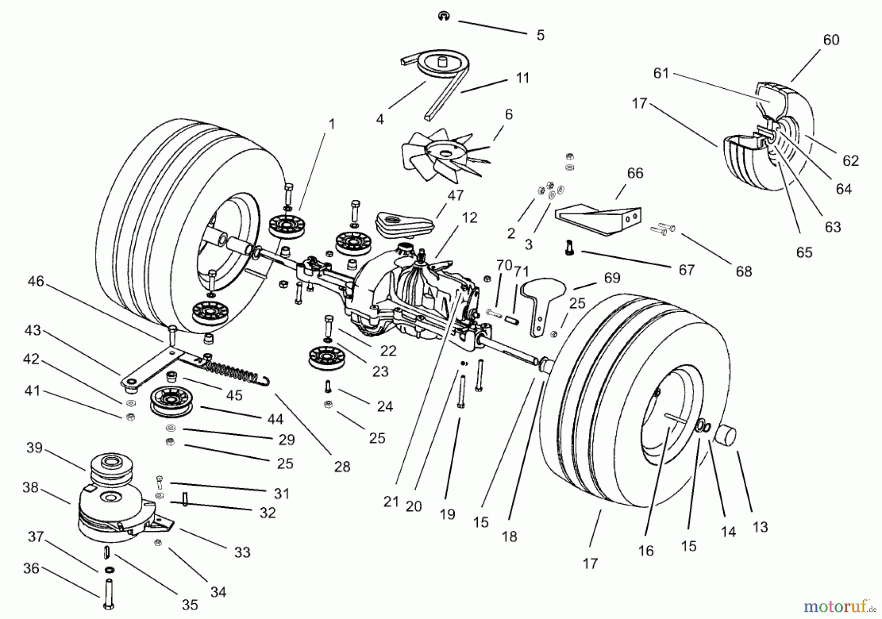  Toro Neu Mowers, Lawn & Garden Tractor Seite 1 74590 (190-DH) - Toro 190-DH Lawn Tractor, 2000 (200000001-200999999) TRANSMISSION DRIVE ASSEMBLY