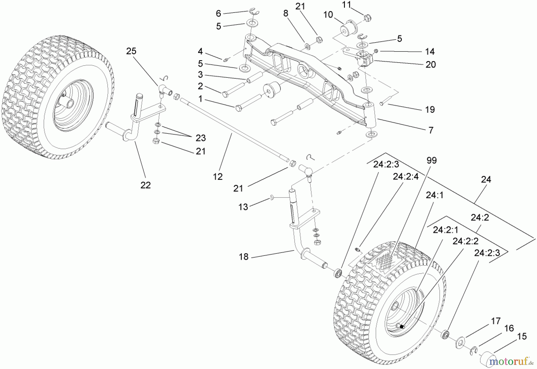  Toro Neu Mowers, Lawn & Garden Tractor Seite 1 74591 (DH 220) - Toro DH 220 Lawn Tractor, 2006 (260000001-260999999) FRONT AXLE ASSEMBLY
