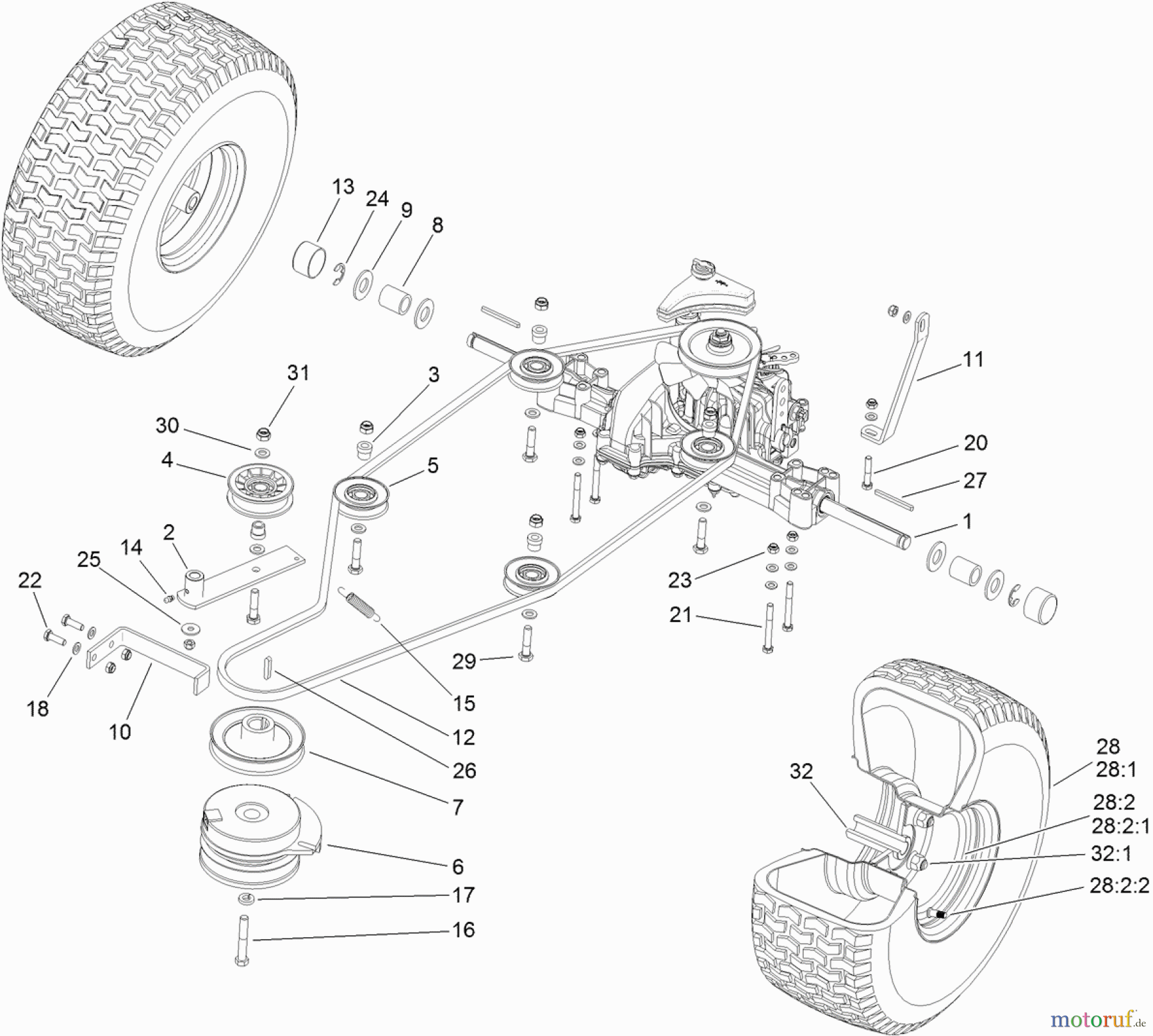  Toro Neu Mowers, Lawn & Garden Tractor Seite 1 74596 (DH 220) - Toro DH 220 Lawn Tractor, 2012 (SN 312000001-312999999) TRANSMISSION DRIVE ASSEMBLY