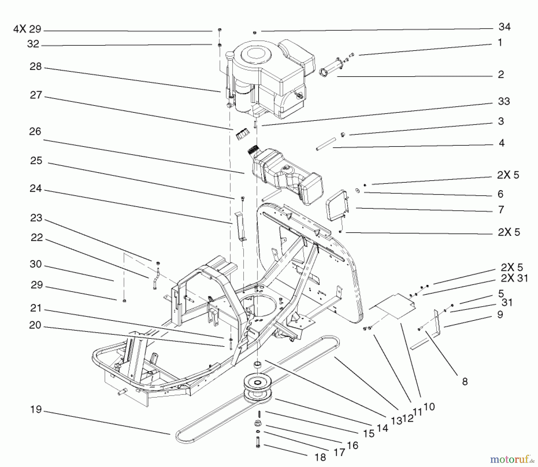  Toro Neu Mowers, Rear-Engine Rider 70184 (13-32H) - Toro 13-32H Rear Engine Rider, 2002 (220000001-220999999) ENGINE AND FUEL TANK ASSEMBLY