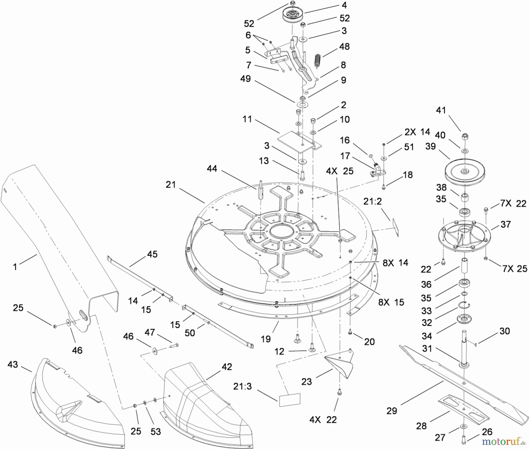  Toro Neu Mowers, Rear-Engine Rider 70185 (G132) - Toro G132 Rear-Engine Riding Mower, 2010 (310000001-310999999) DECK AND SPINDLE ASSEMBLY