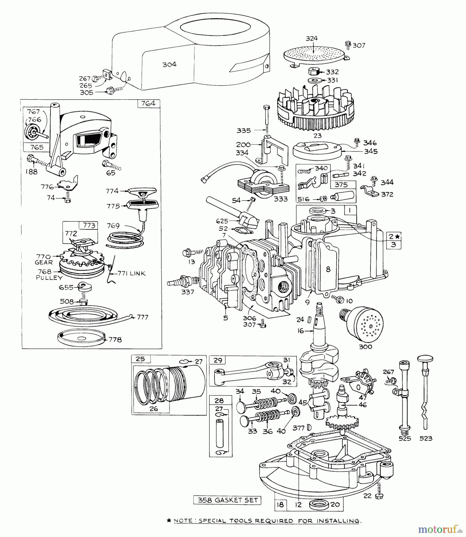  Toro Neu Mowers, Walk-Behind Seite 1 16222 - Toro Lawnmower, 1971 (1000001-1999999) ENGINE BRIGGS & STRATTON MODEL NO. 92908-1130-01 FOR 21