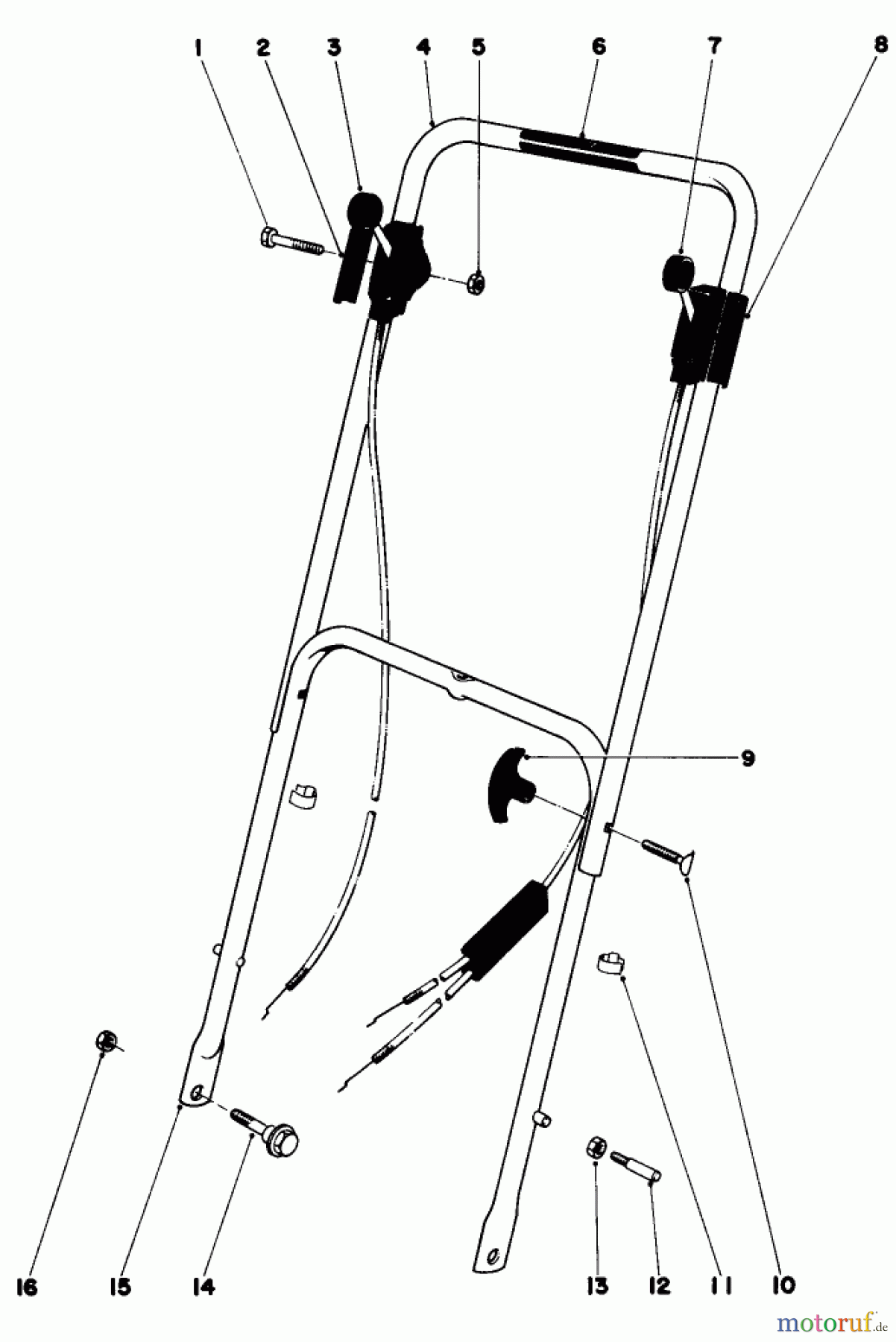  Toro Neu Mowers, Walk-Behind Seite 1 16009 - Toro Whirlwind II Lawnmower, 1979 (9000001-9999999) HANDLE ASSEMBLY 16227