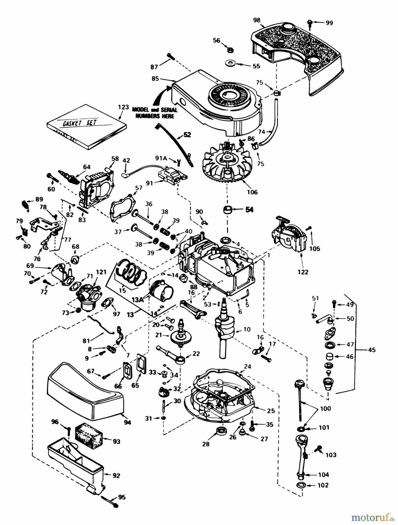  Toro Neu Mowers, Walk-Behind Seite 1 16165C - Toro Lawnmower, 1985 (5000001-5999999) ENGINE TECUMSEH MODEL NO. TNT 100-10077E