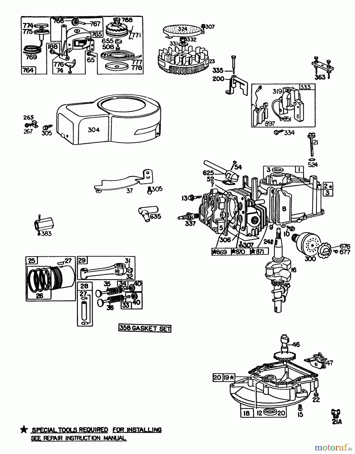  Toro Neu Mowers, Walk-Behind Seite 1 16325 - Toro Lawnmower, 1983 (3000001-3999999) ENGINE BRIGGS & STRATTON MODEL 92908-5205-01