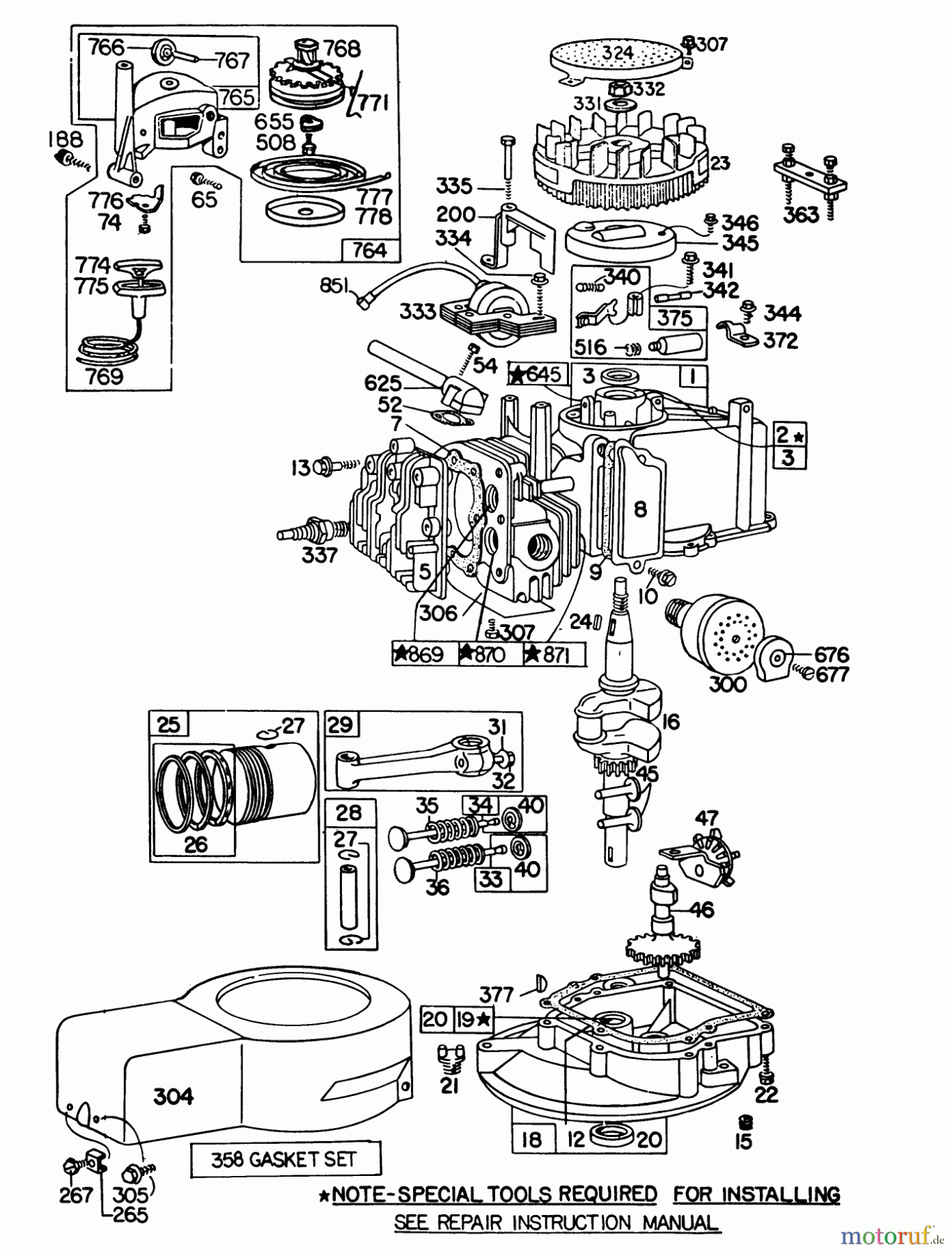  Toro Neu Mowers, Walk-Behind Seite 1 16350 - Toro Lawnmower, 1980 (0000001-0999999) ENGINE BRIGGS & STRATTON MODEL 92508-1033-02