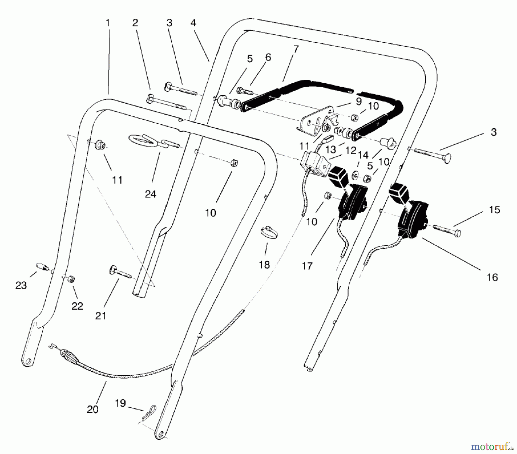  Toro Neu Mowers, Walk-Behind Seite 1 16401 (SD-21S) - Toro Side Discharge Mower, SD-21S, 1998 (890000001-899999999) HANDLE ASSEMBLY