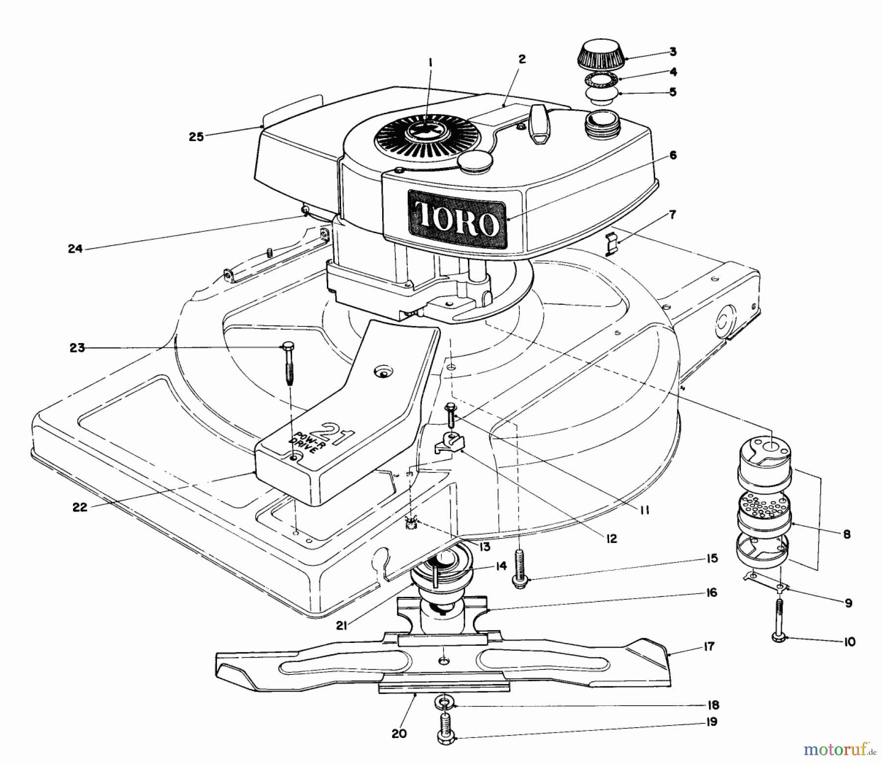  Toro Neu Mowers, Walk-Behind Seite 1 18010 - Toro Lawnmower, 1982 (2000001-2999999) ENGINE ASSEMBLY MODEL 18010