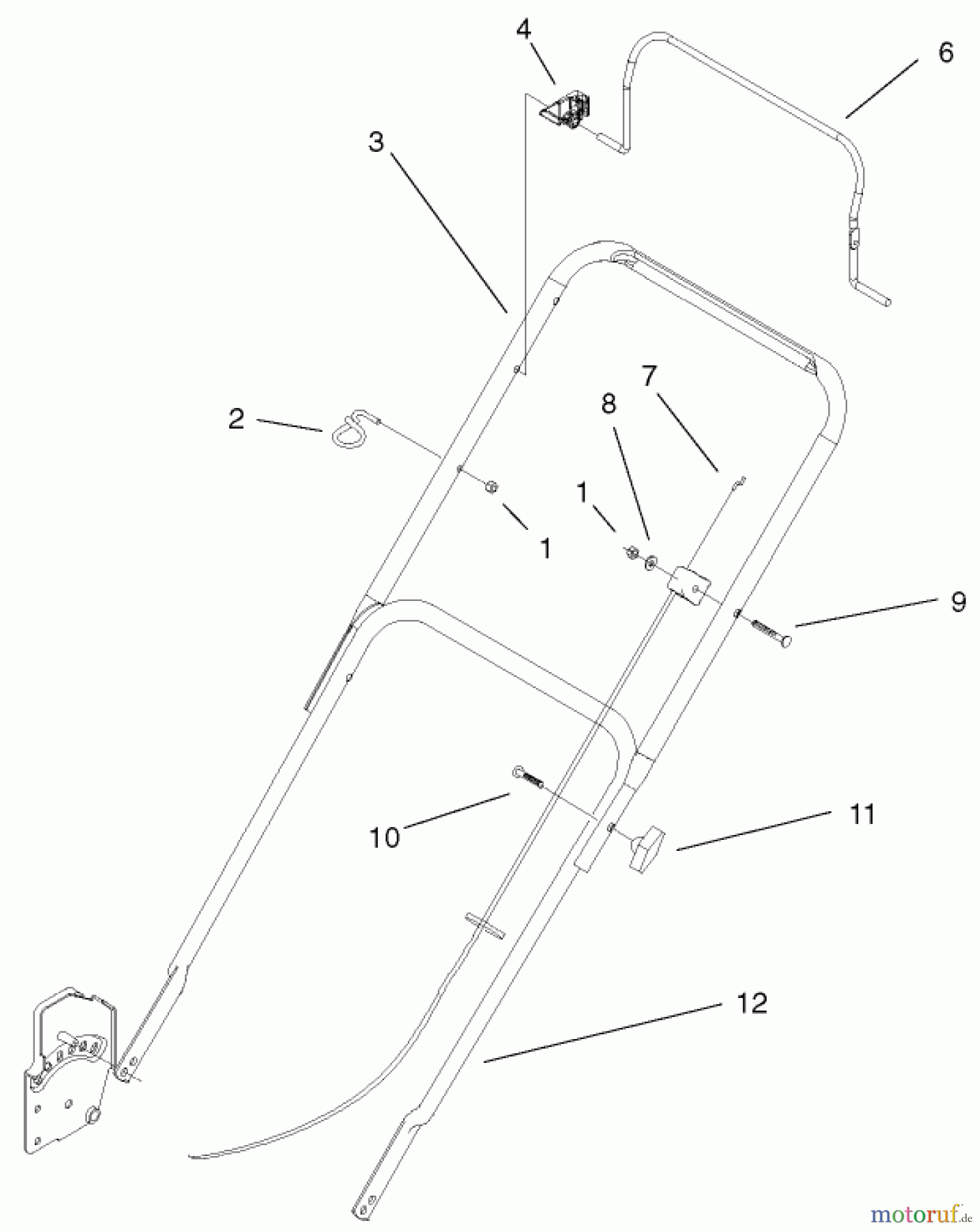  Toro Neu Mowers, Walk-Behind Seite 1 20010 (R-21P) - Toro Recycler Mower, R-21P, 2001 (210000001-210999999) HANDLE AND CONTROLS ASSEMBLY