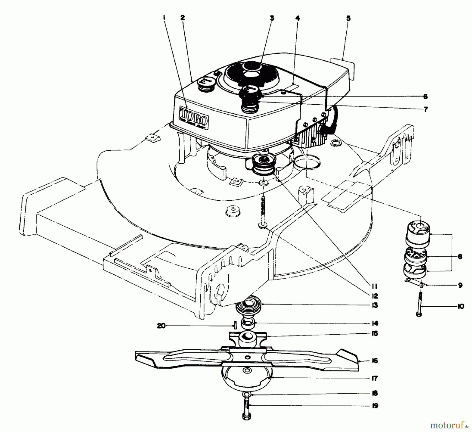  Toro Neu Mowers, Walk-Behind Seite 1 20440 - Toro Lawnmower, 1974 (4000001-4999999) ENGINE ASSEMBLY MODEL NO. 20550