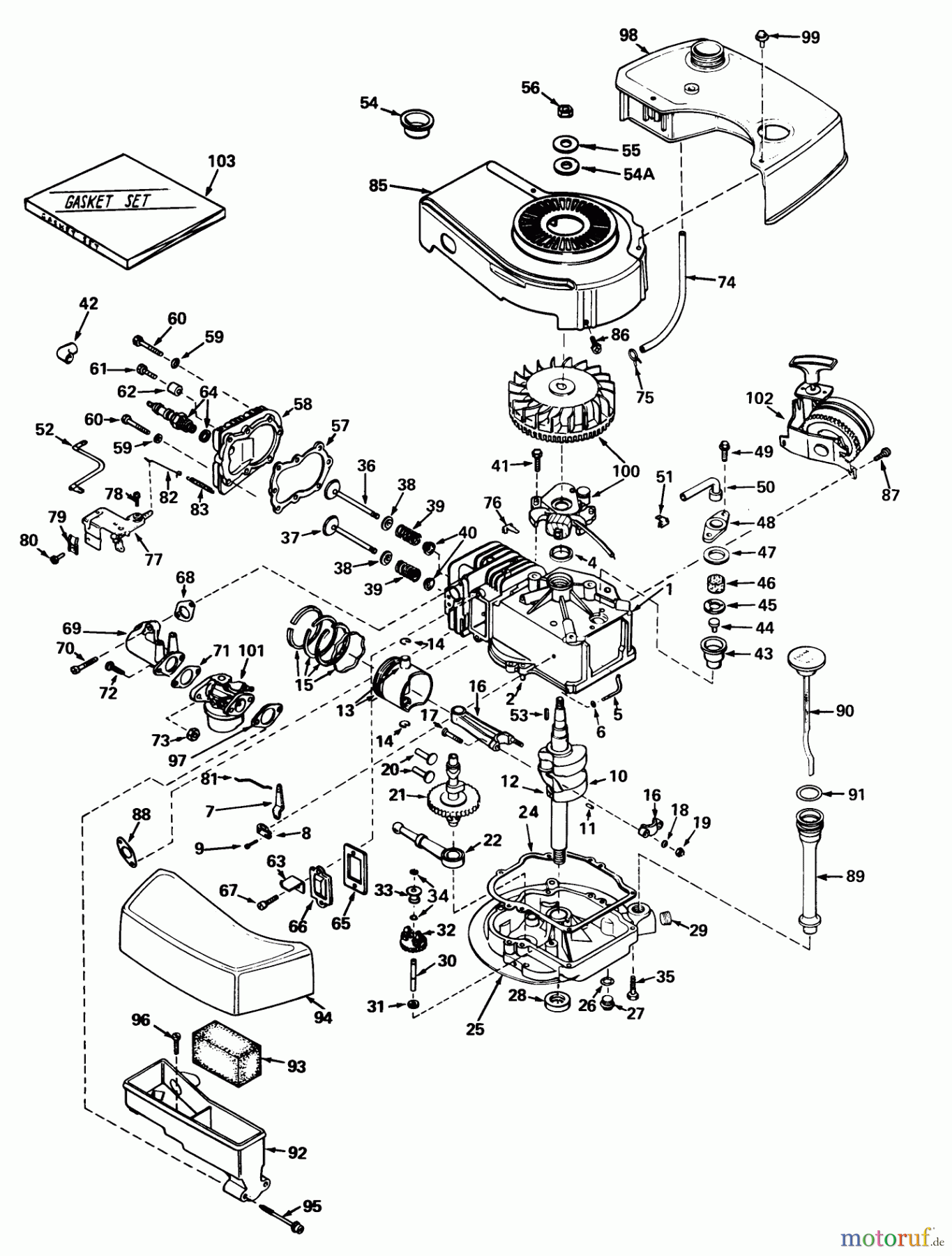  Toro Neu Mowers, Walk-Behind Seite 1 20474 - Toro Guardian Lawnmower, 1975 (5000001-5999999) ENGINE TECUMSEH MODEL TNT100-10042 (MOWER MODEL NO. 21610)
