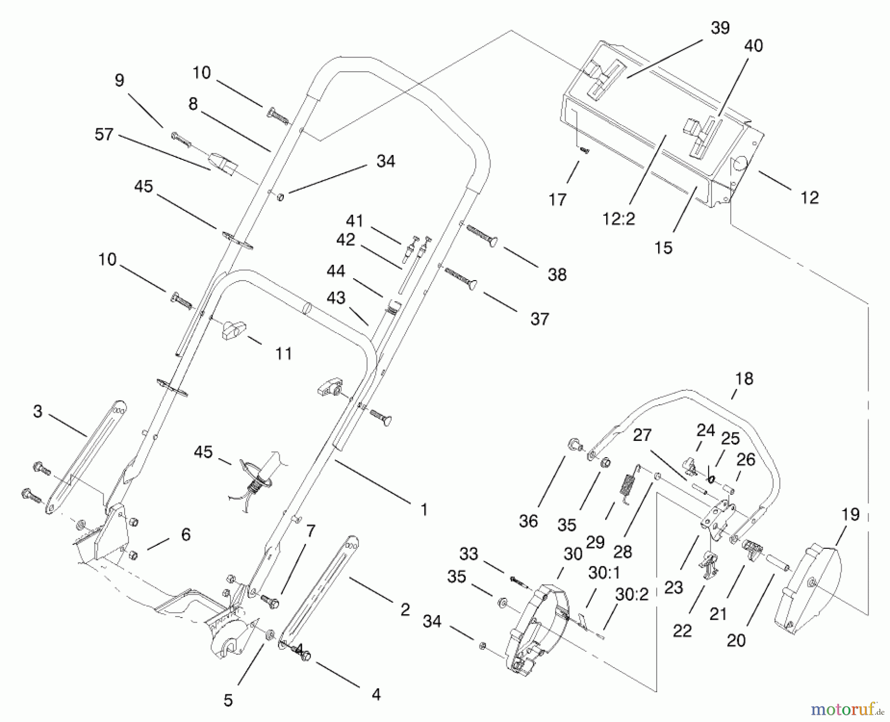  Toro Neu Mowers, Walk-Behind Seite 1 20487 (SR-21OSBB) - Toro Super Recycler Mower, SR-21OSBB, 2000 (200000001-200999999) HANDLE ASSEMBLY