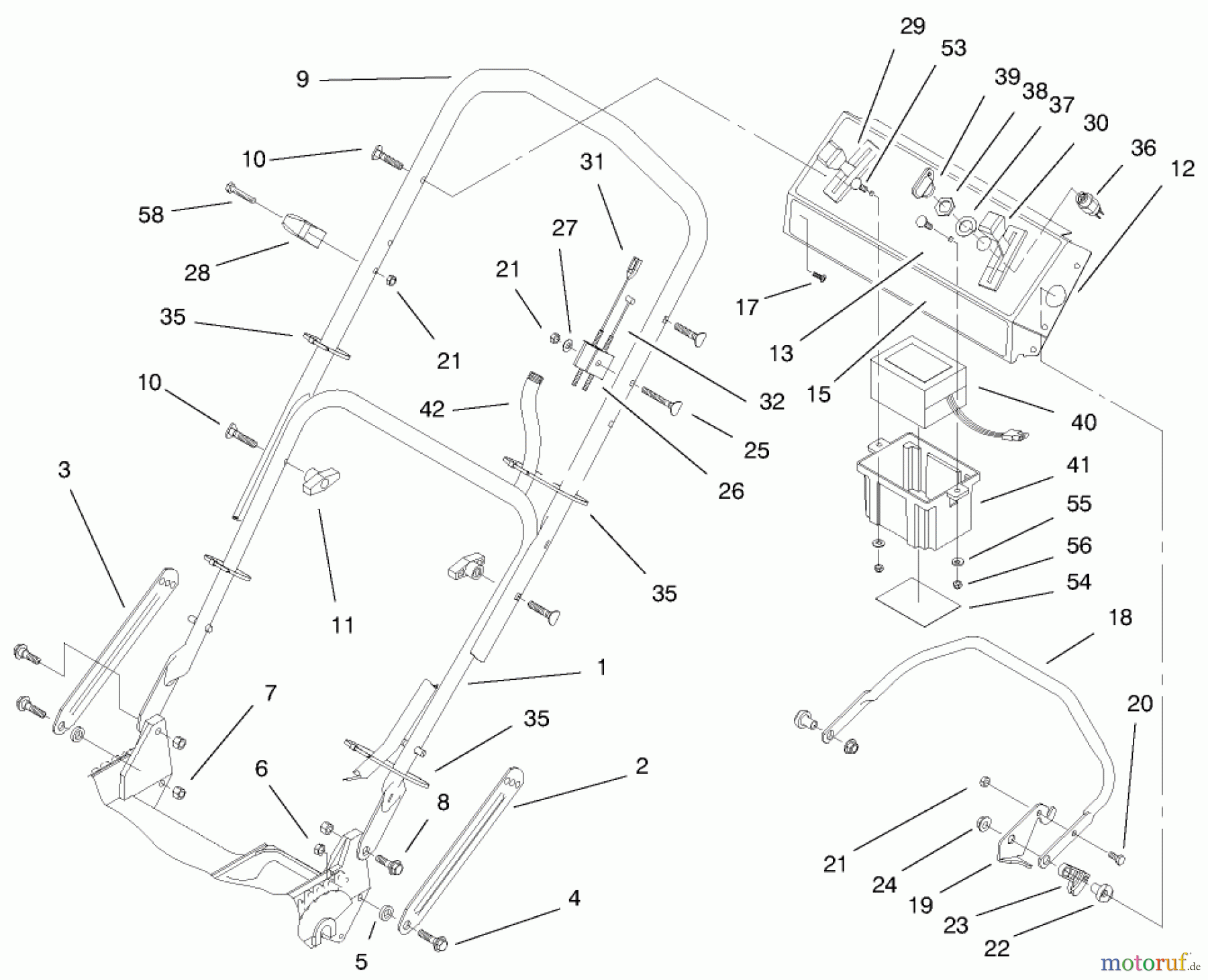  Toro Neu Mowers, Walk-Behind Seite 1 20495 (SR-21SE) - Toro Super Recycler Mower, SR-21SE, 1998 (8900001-8999999) HANDLE ASSEMBLY