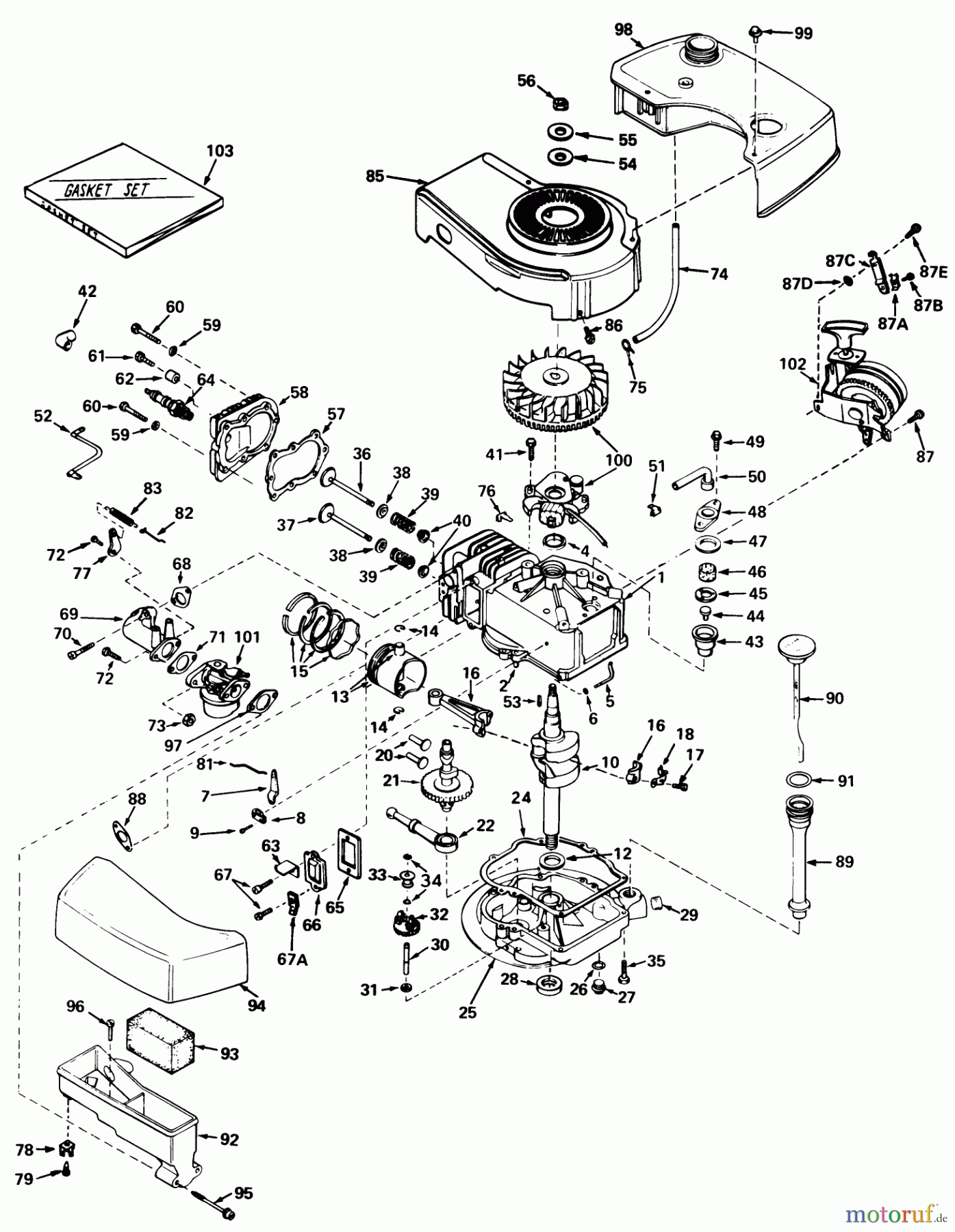  Toro Neu Mowers, Walk-Behind Seite 1 20696 - Toro Lawnmower, 1976 (6000001-7999999) ENGINE TECUMSEH MODEL NO. TNT 120-12003