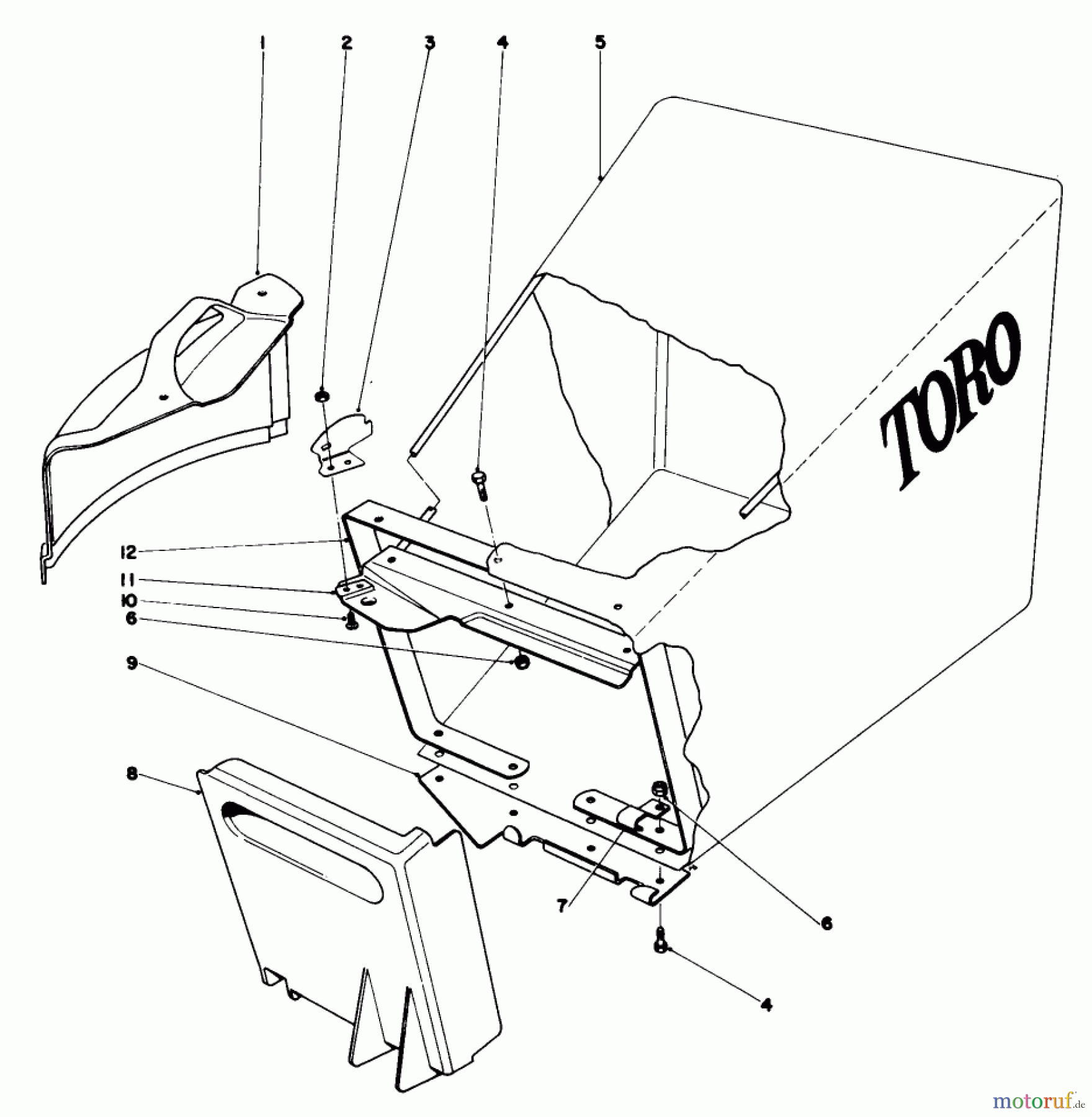  Toro Neu Mowers, Walk-Behind Seite 1 20696 - Toro Lawnmower, 1976 (6000001-7999999) GRASS BAG ASSEMBLY (MODEL 20506 & 20696)