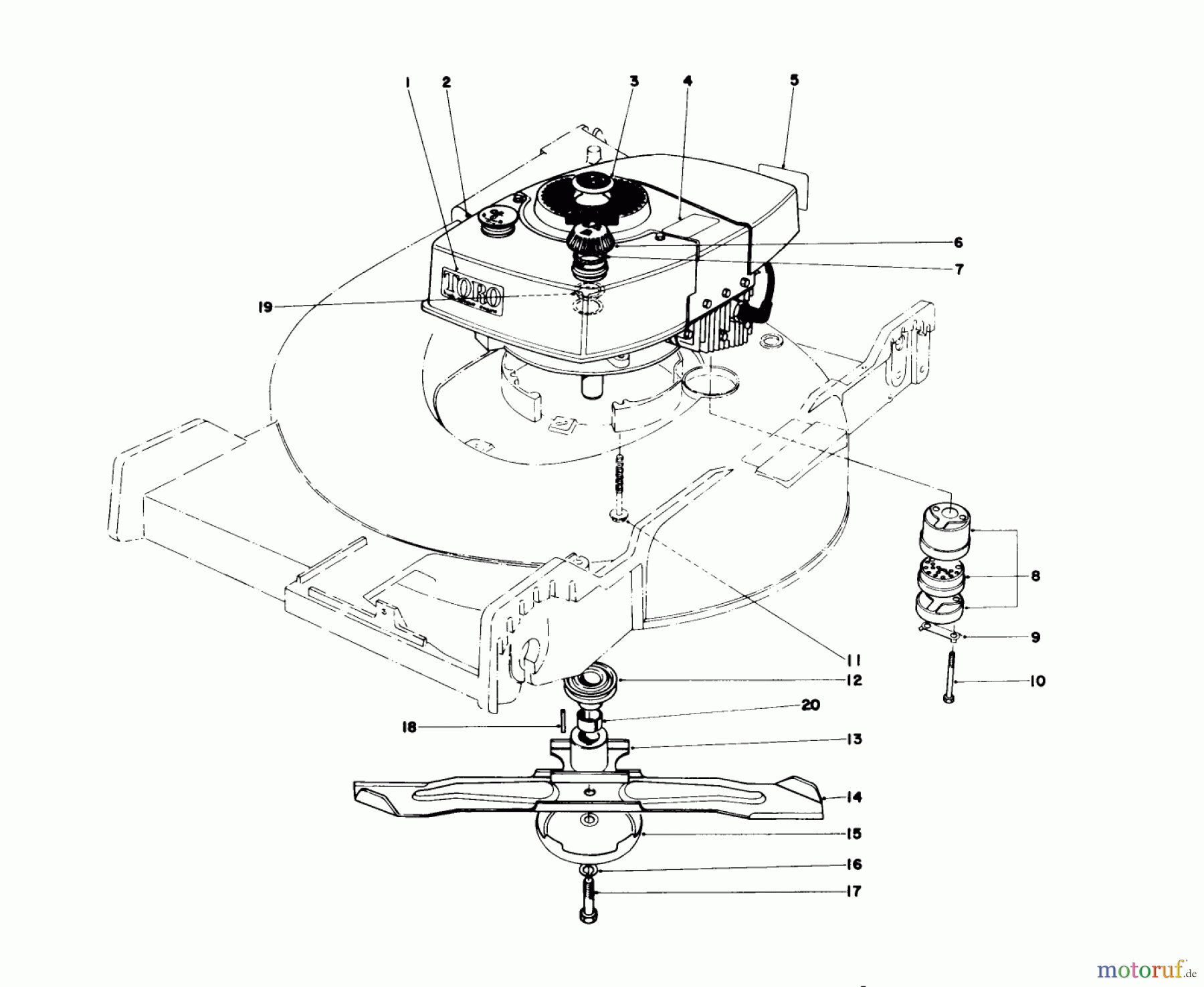  Toro Neu Mowers, Walk-Behind Seite 1 20657 - Toro Lawnmower, 1977 (7000001-7999999) ENGINE ASSEMBLY (MODEL NO. 20517)