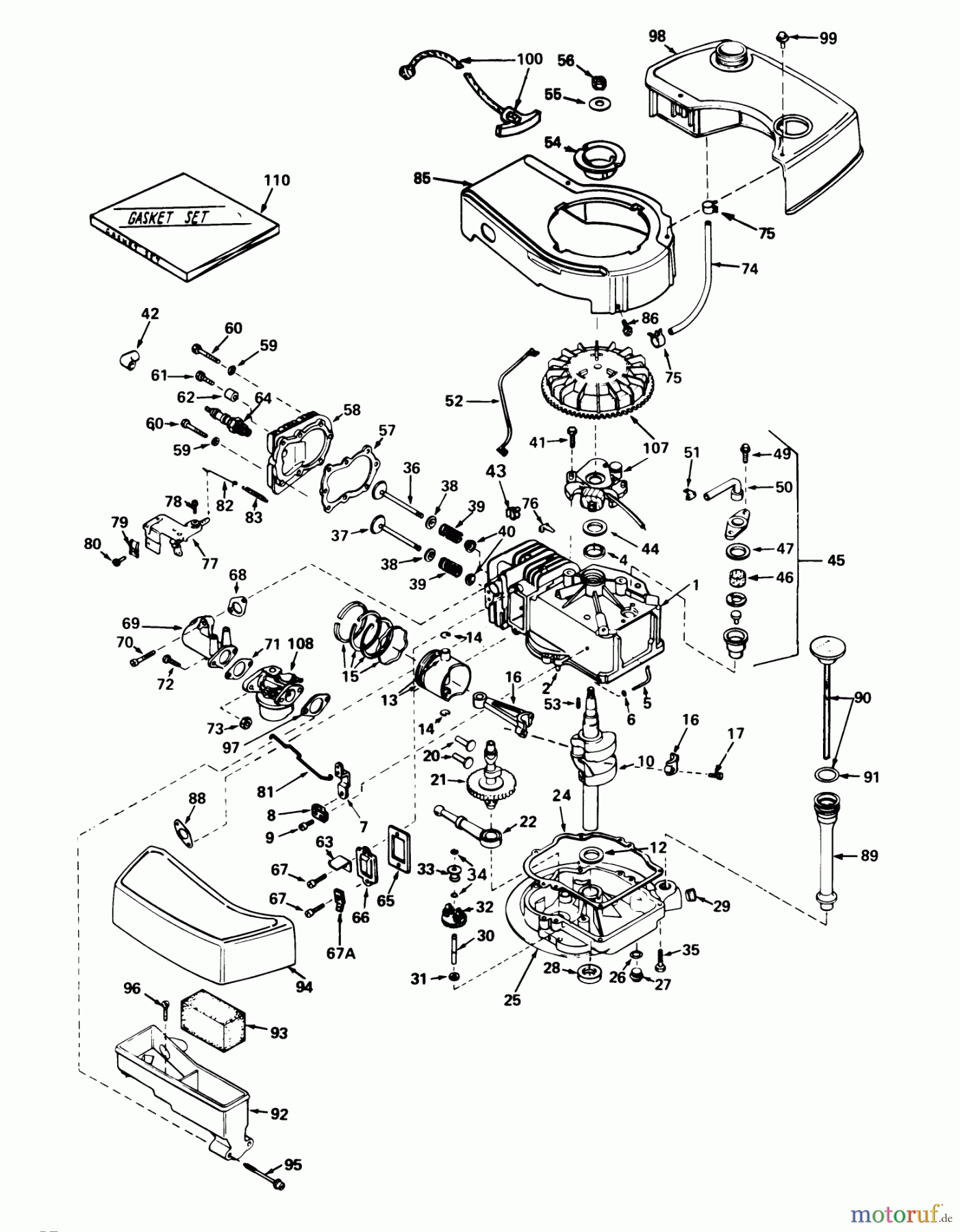 Toro Neu Mowers, Walk-Behind Seite 1 20517 - Toro Lawnmower, 1977 (7000001-7999999) ENGINE TECUMSEH MODEL NO. TNT 120-12007A (MODEL NO. 20644 AND 20657)