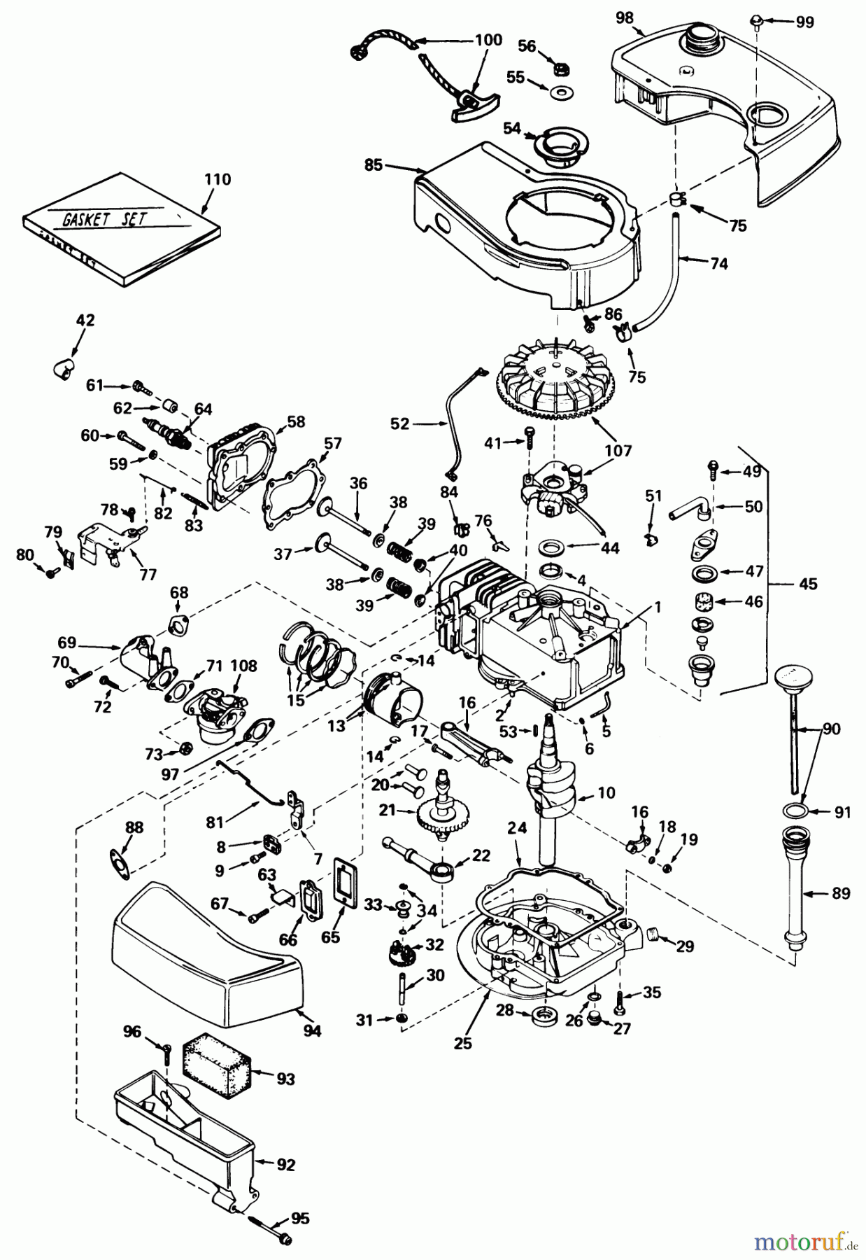  Toro Neu Mowers, Walk-Behind Seite 1 20673 - Toro Lawnmower, 1977 (7000001-7999999) ENGINE TECUMSEH MODEL NO. TNT 100-10048A (MODEL NO. 20673)